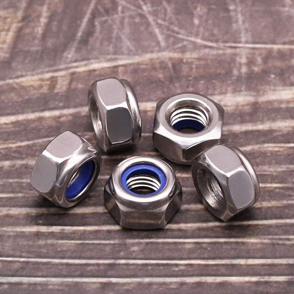 M5-0.8 (100 pcs) Nylon Insert Hex Lock Nuts 304 Stainless M5-0.8, Silver