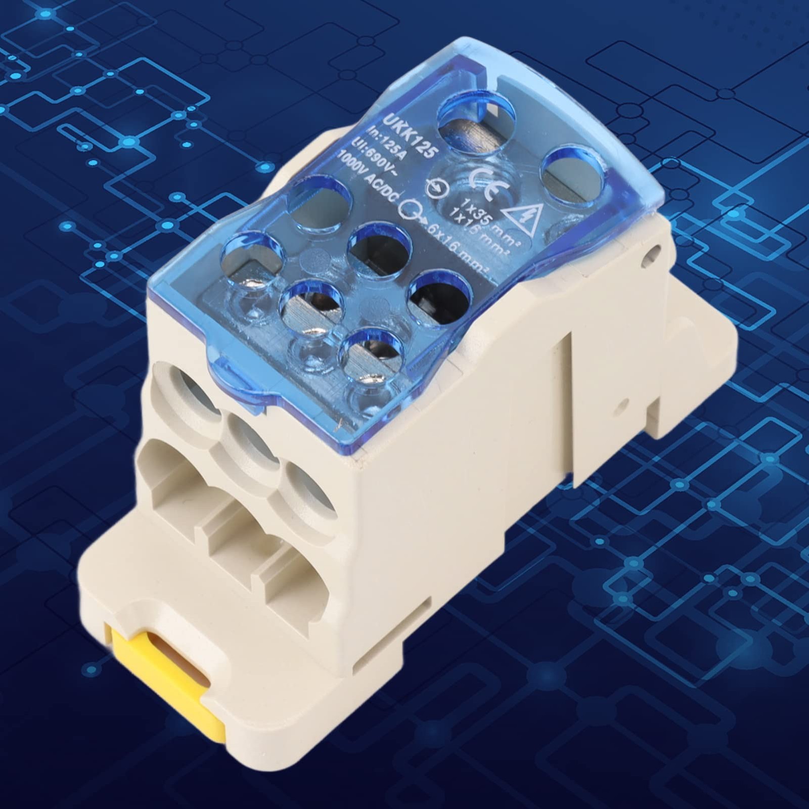 DIN Rail Power Distribution Box, 125A, AC DC 1000V, Terminal Block Connector