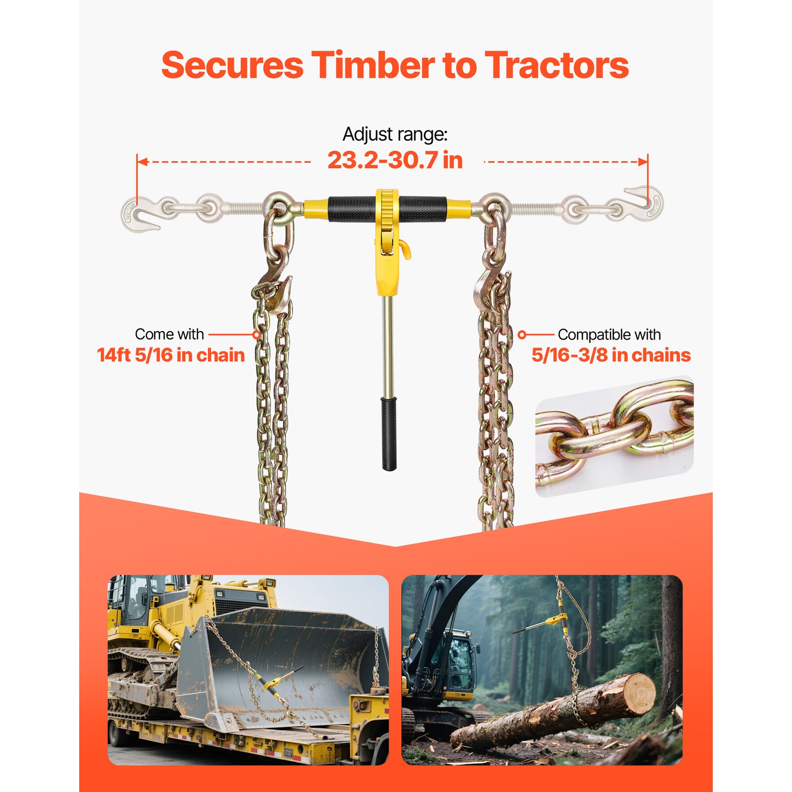 Uimoso 2 Pack 5/16″-3/8″ Ratchet Binder w/G80 14 ft Chains for Secure Hauling
