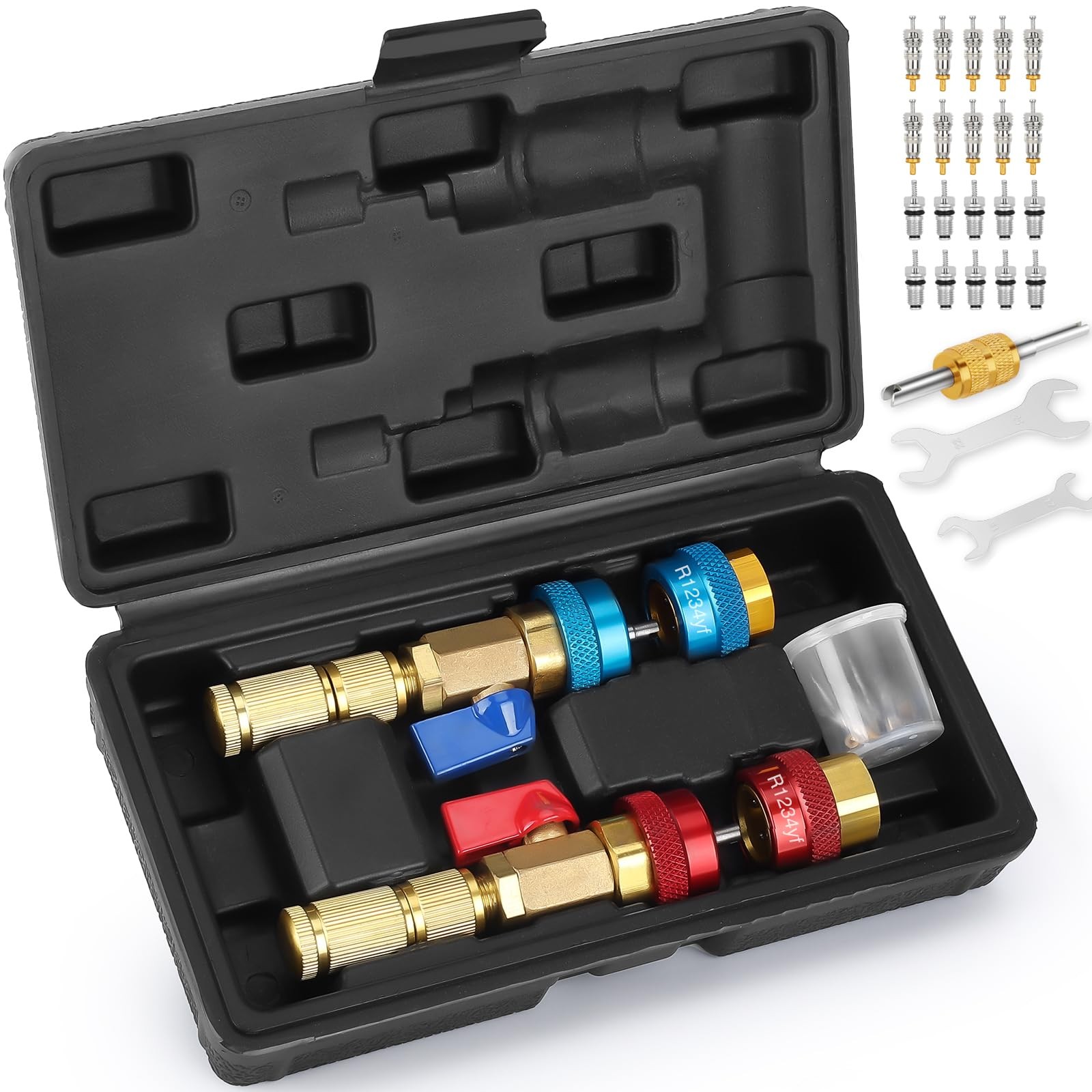 WADEO AC Valve Core Remover Tool Set – Quick Release for R134a & R1234yf, Com…