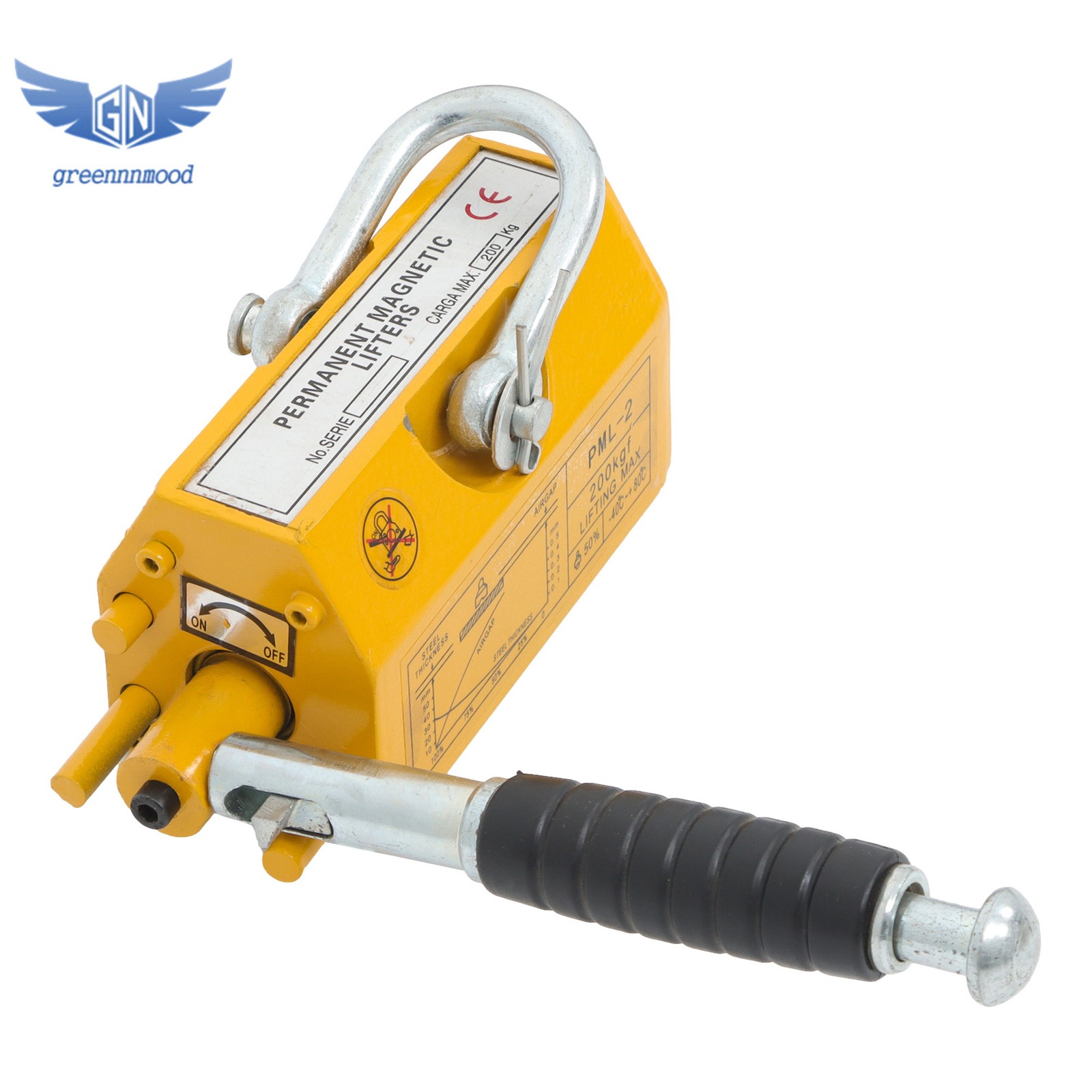 Magnetic Lifter Lifting Magnet Hoist 440lbs / 200 kg 2.5 Safety Factor Yellow