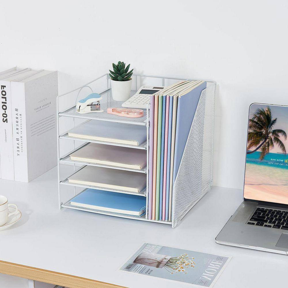 White 12.2 In. X 11 In. Metal Desk Organizers with File Holder