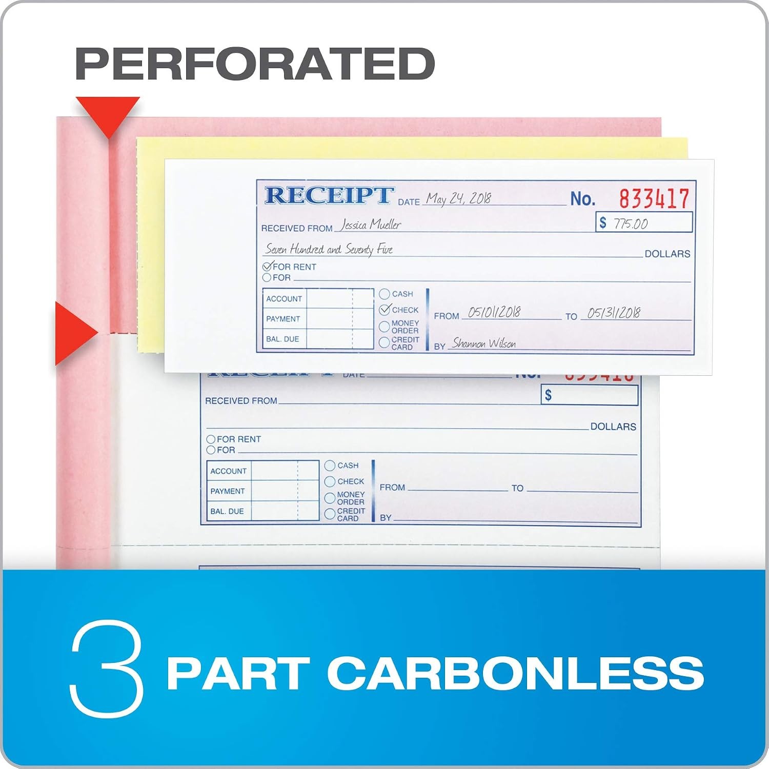Adams Money Rent Receipt Books 7.6×10.9″ 3-Part Carbonless 5pk TC1182-5