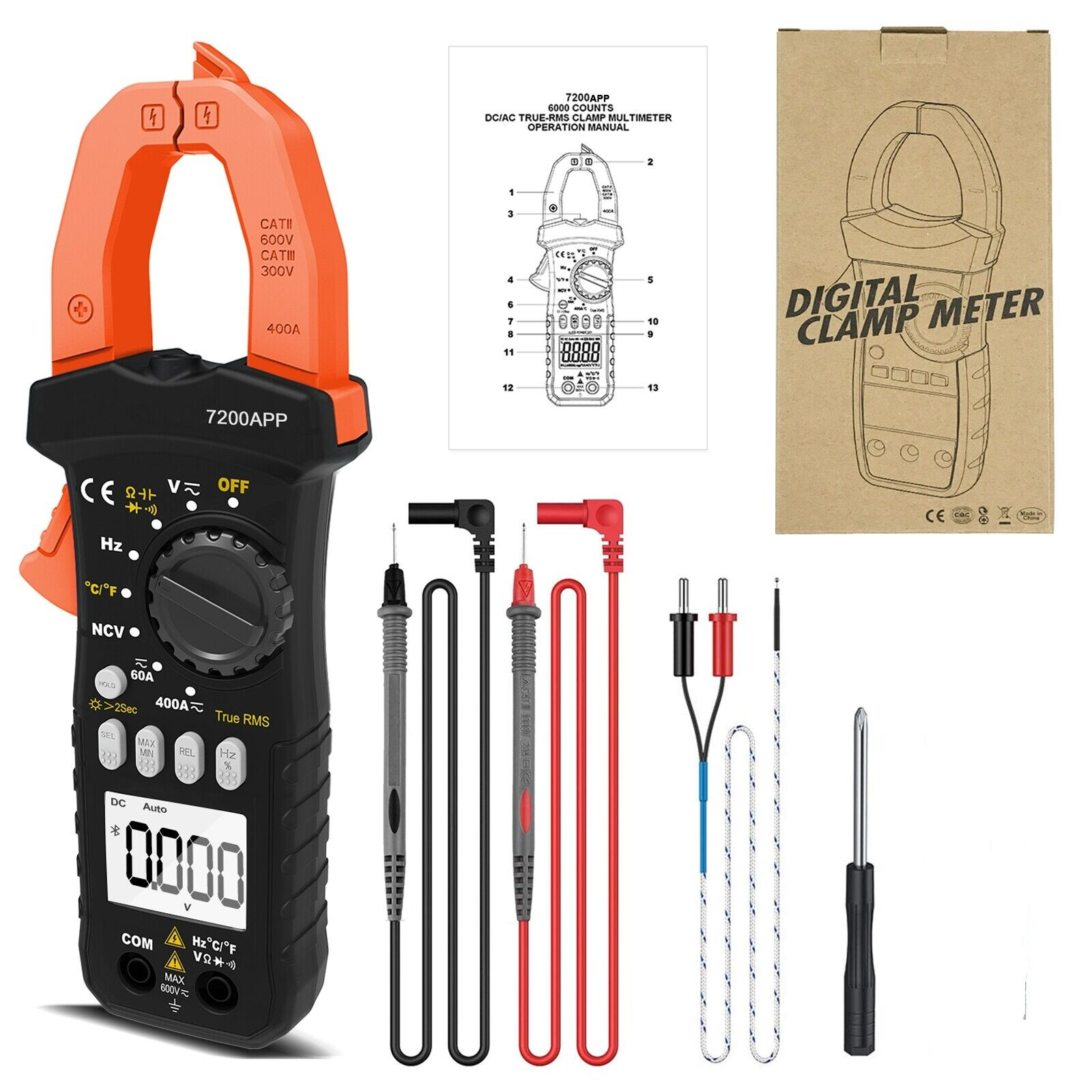 BTMETER Digital Clamp Meter TRMS Multimeter AC DC Volt Amp Ohm NCV Data Logging