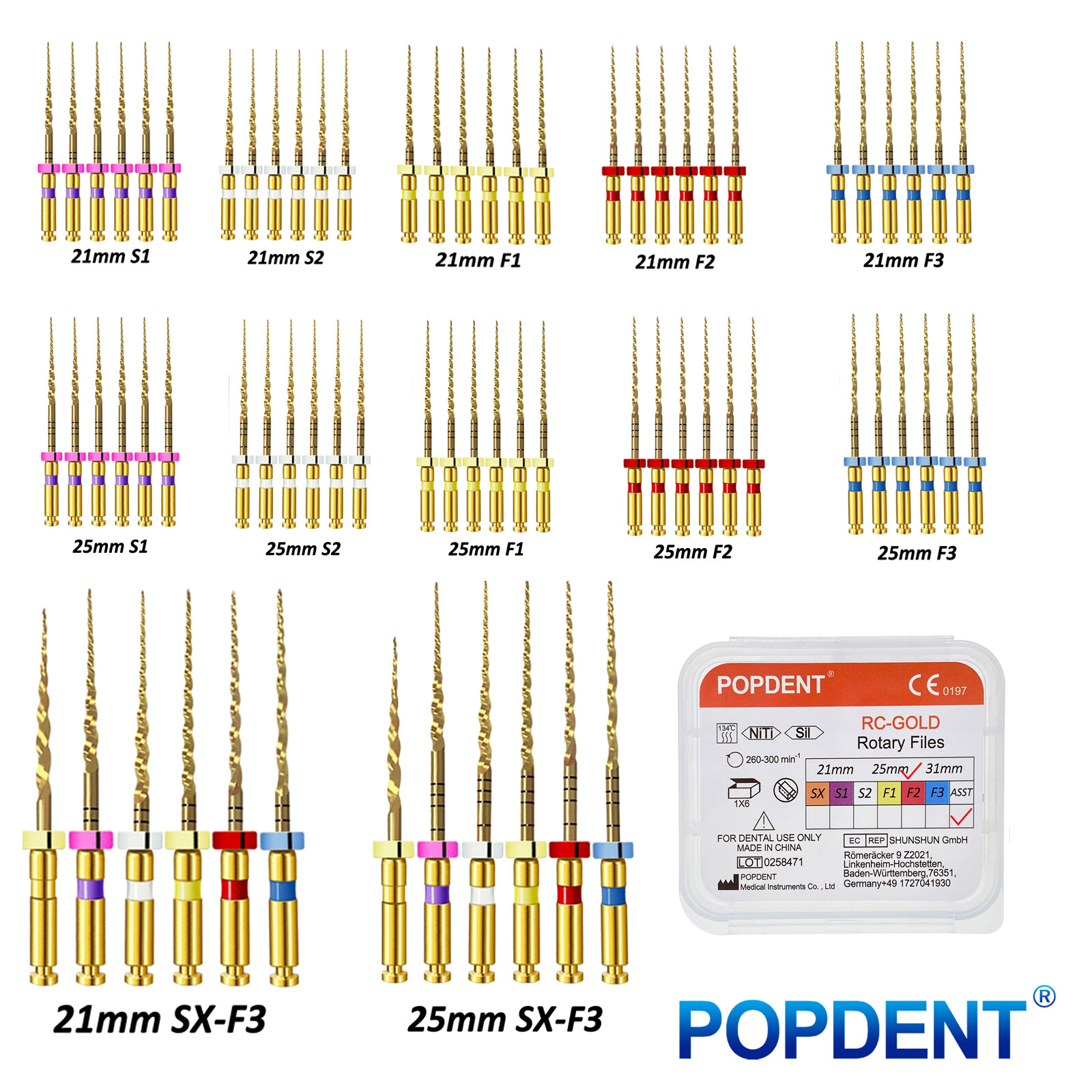 Dental Endodontic Rotary Endo Root Canal File X-Pro Blue /Gold Taper POPDENT