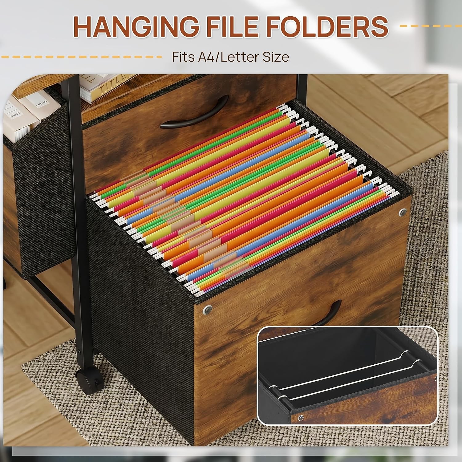 File Cabinets for Home Office, Small Printer Stand with Storage, Rolling Filing