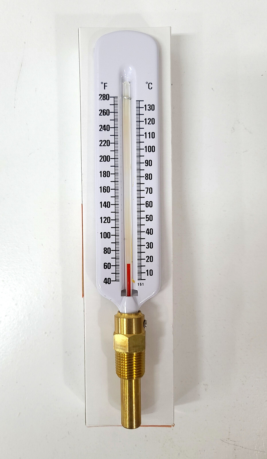 Glass Hot Water Thermometer Straight Stem Brass 1/2″ Connection ~ 40/280F 5/135C