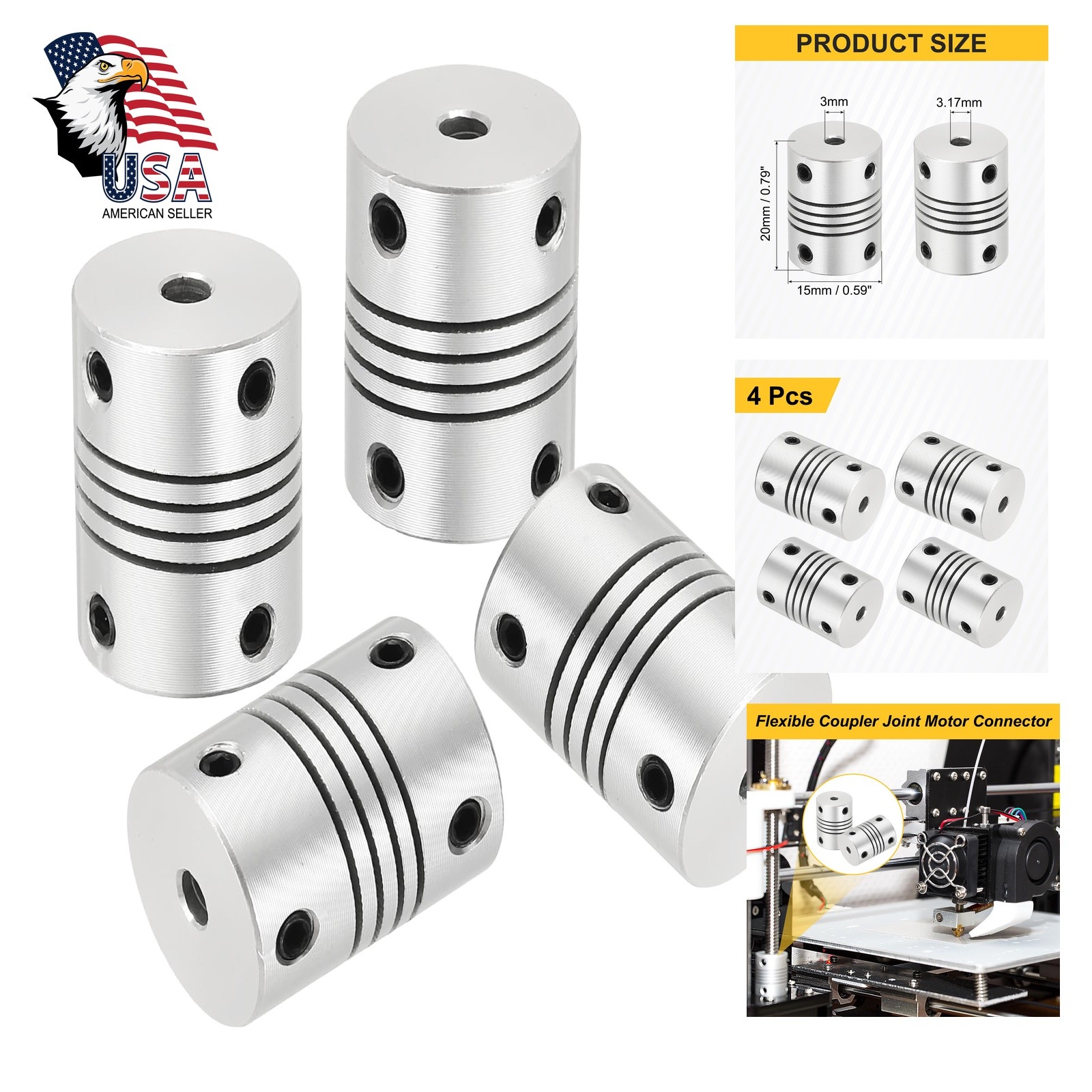 uxcell 3mm to 3.17mm D15xL20mm Flex Coupling