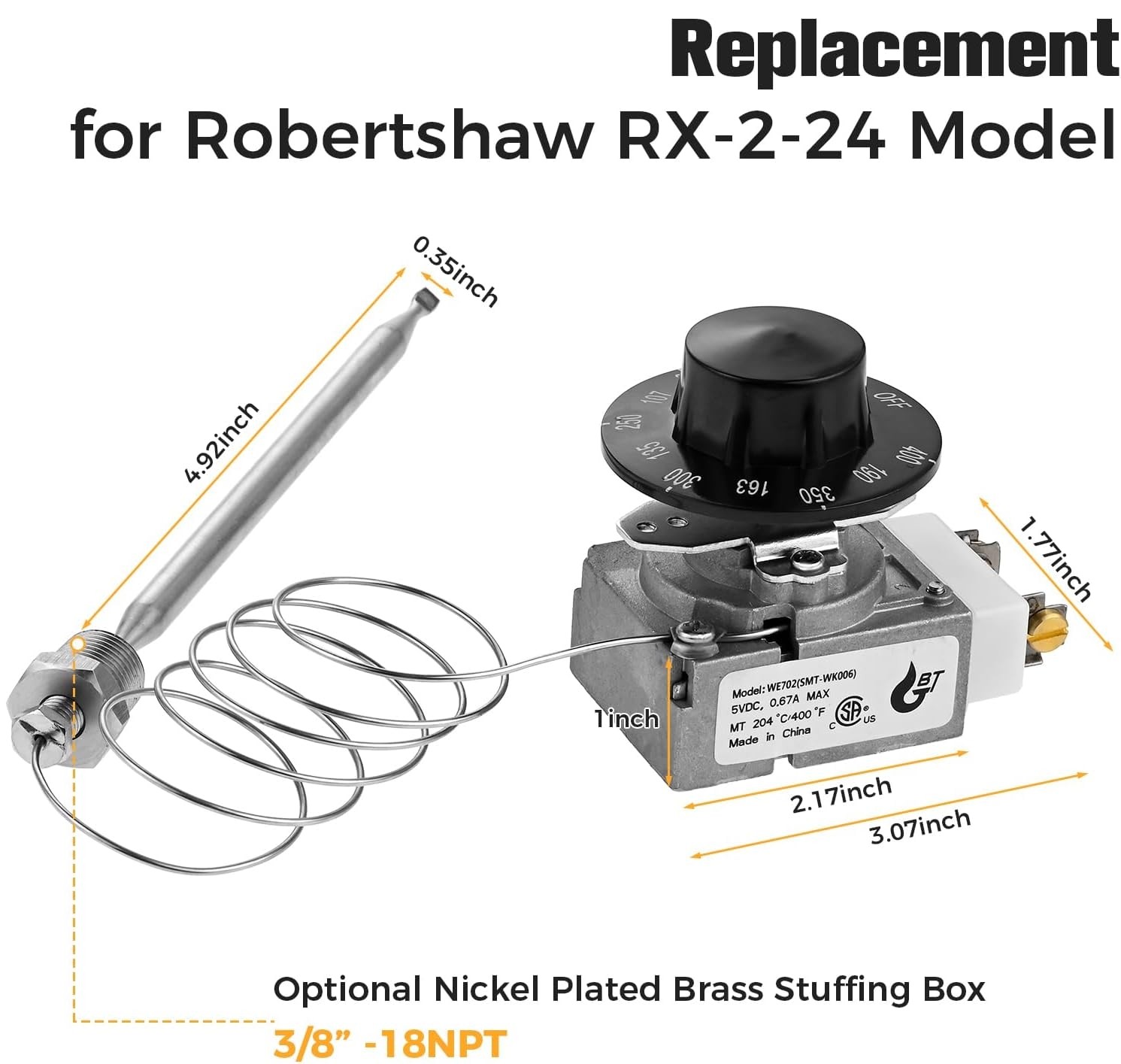 RX-2-24 Fryer Thermostat Control Knob fit for Atosa Robertshaw Gas 200-400F