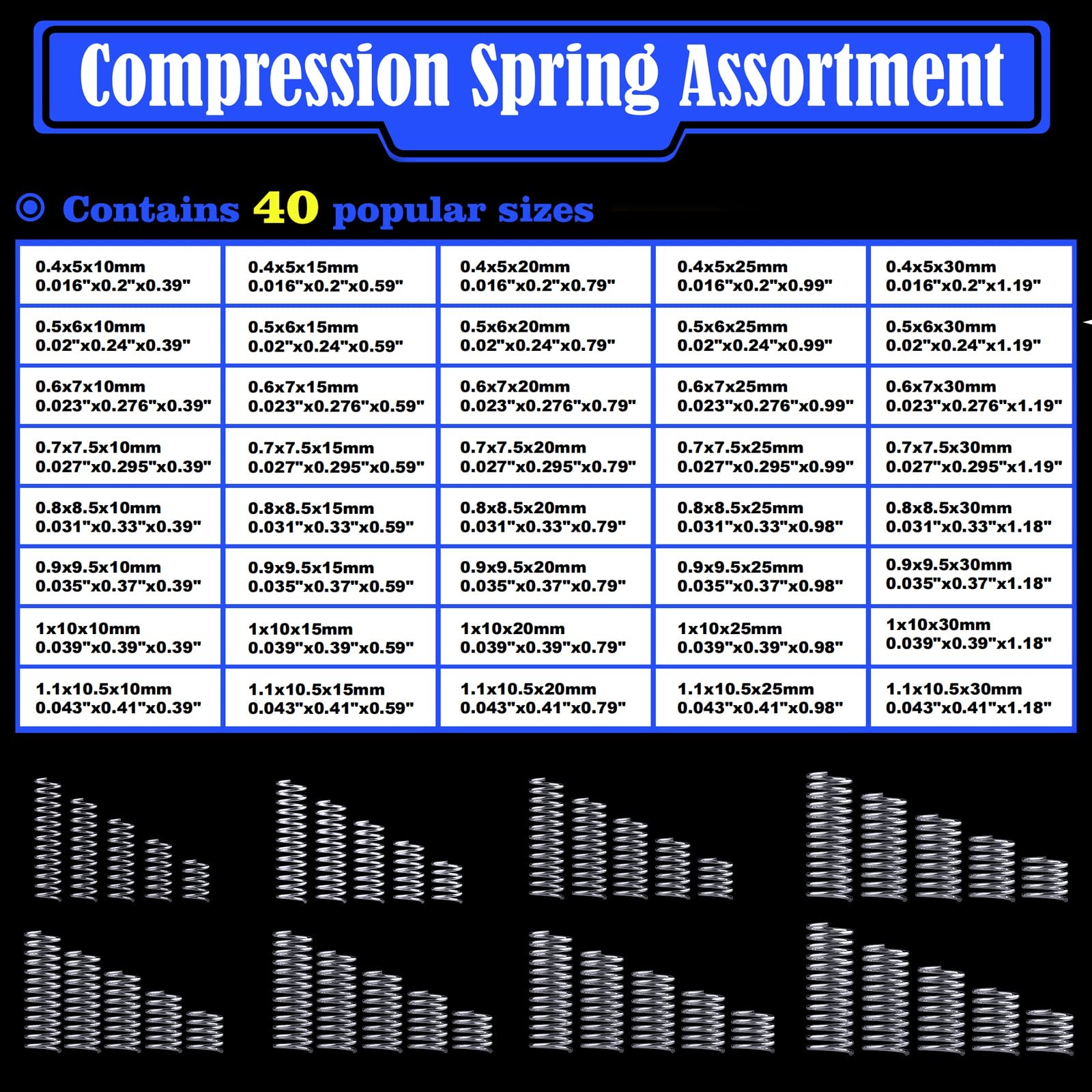40 Different Sizes Compression Springs Assortment Kit, Stainless Steel Spring…
