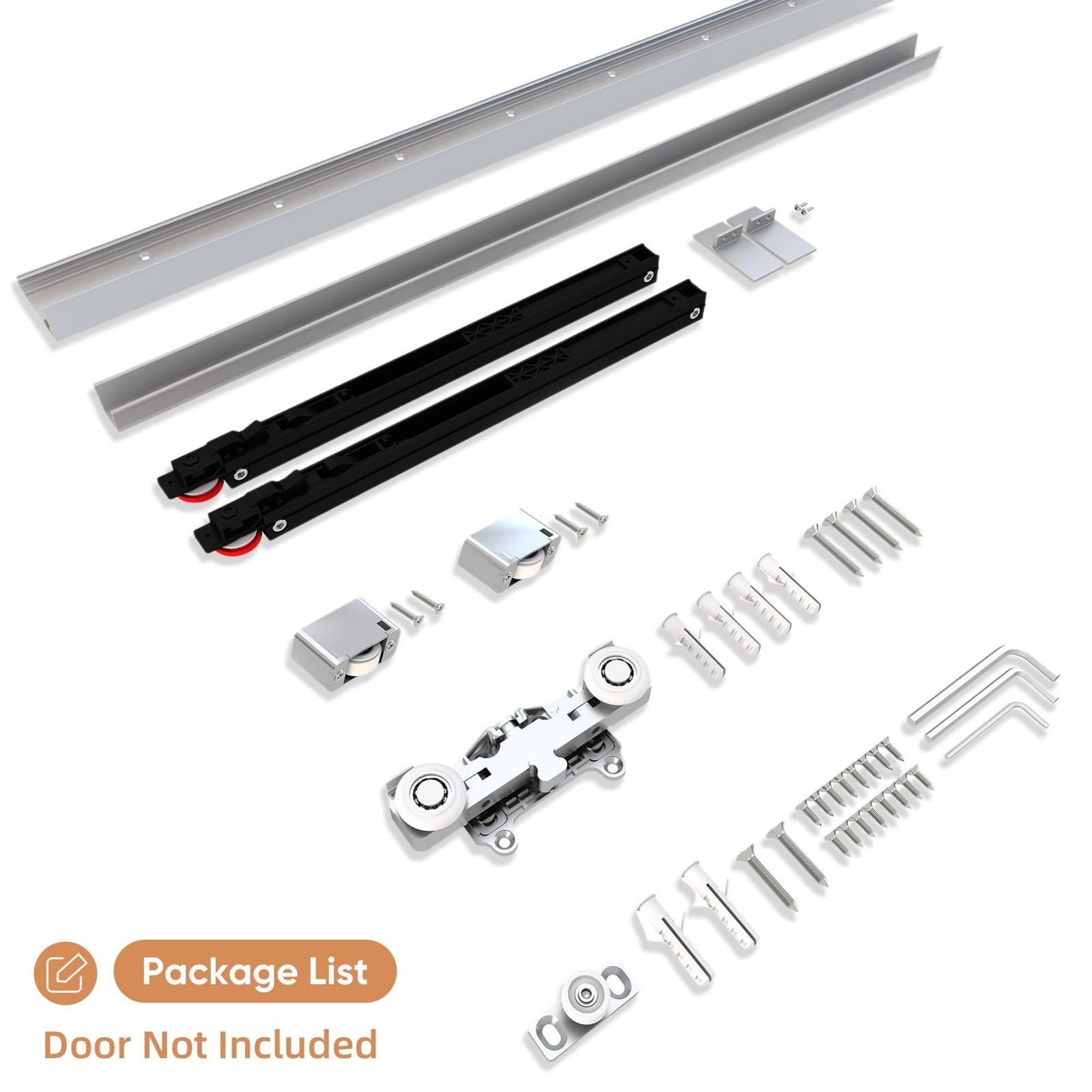 JUBEST 32″ Concealed Barn Door Hardware Kit with Soft Close Mechanism, Wall M…
