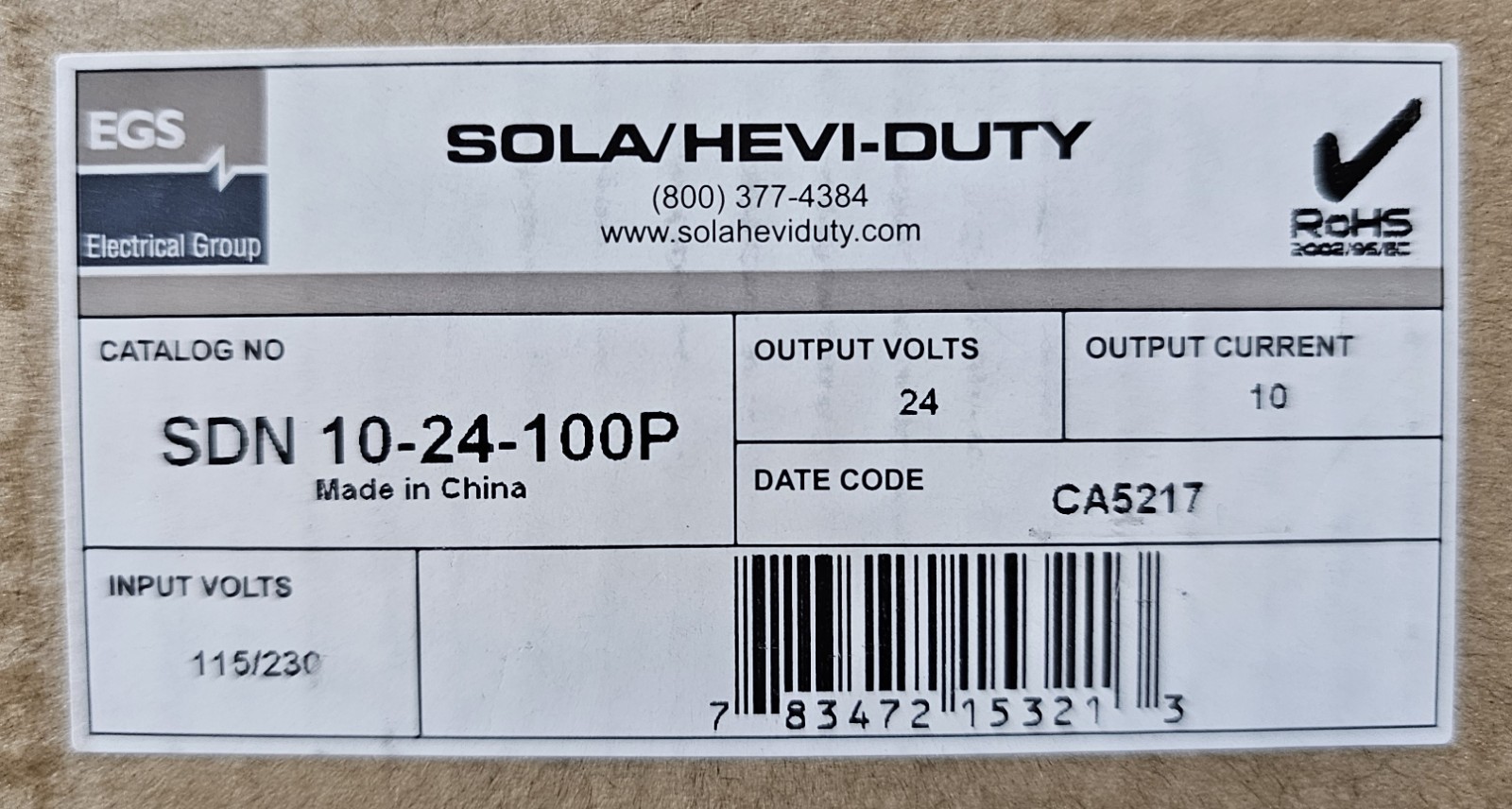 NEW in Box SolaHD SOLA/Hevi-Duty SDN 10-24-100P Power Supply 24VDC 10A