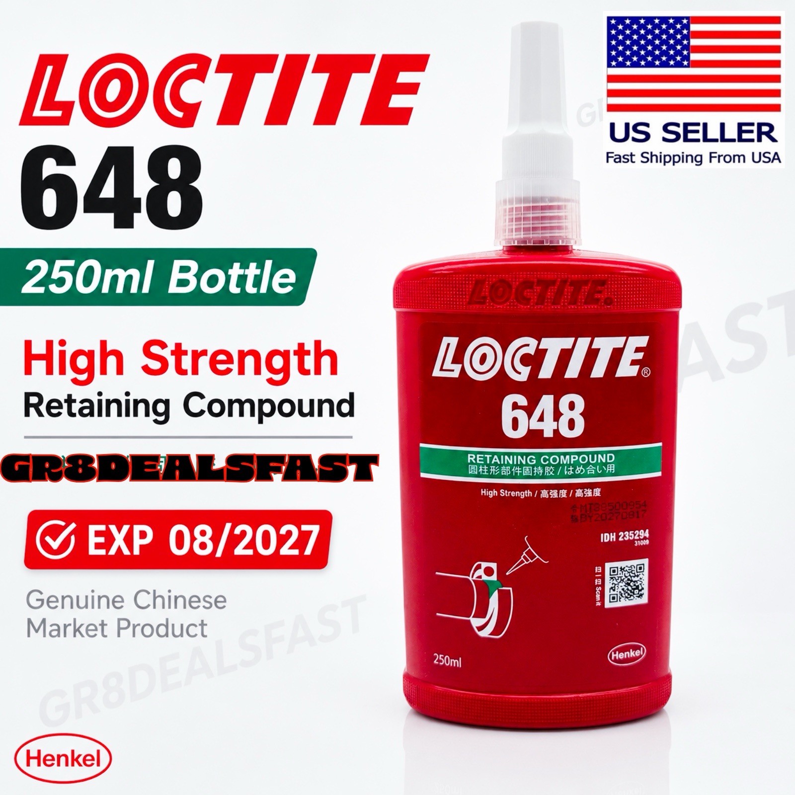 Loctite 648 High Strength Retaining Compound 21445 1835918 (EXP 08/2027) 250ml🔥