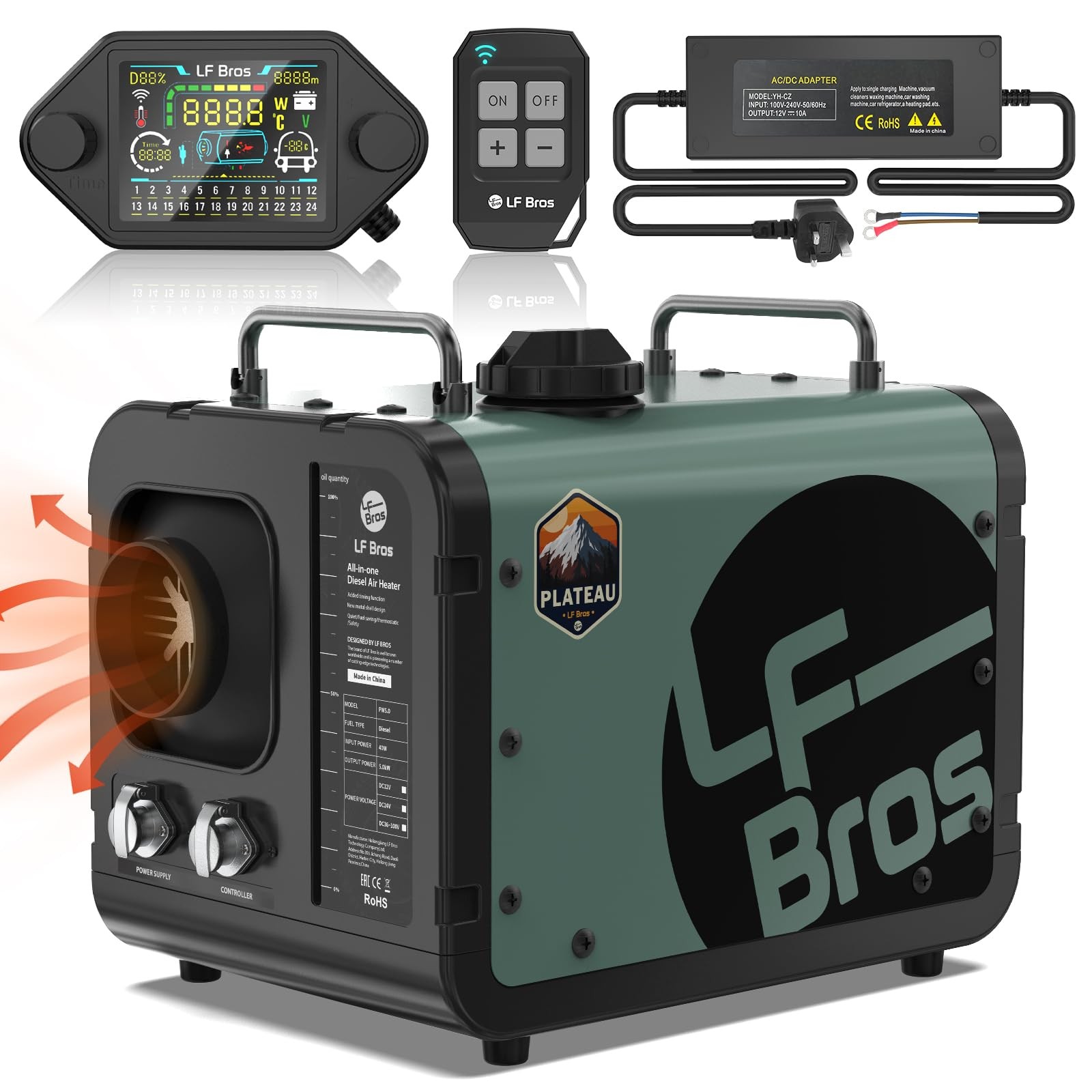 LF Bros 110V/12V 5KW All-in-1 Diesel Heater, 5L Air Diesel Parking Space Heat…