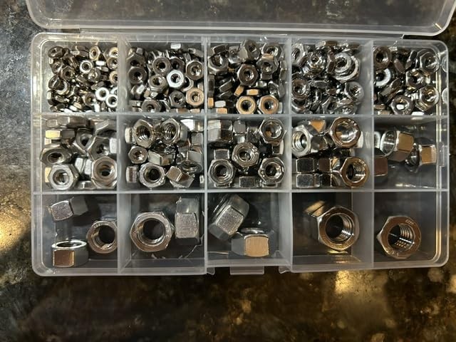 340Pcs SAE Hex Nuts Assortment Kit Stainless Steel Hardware Nuts 11 Sizes