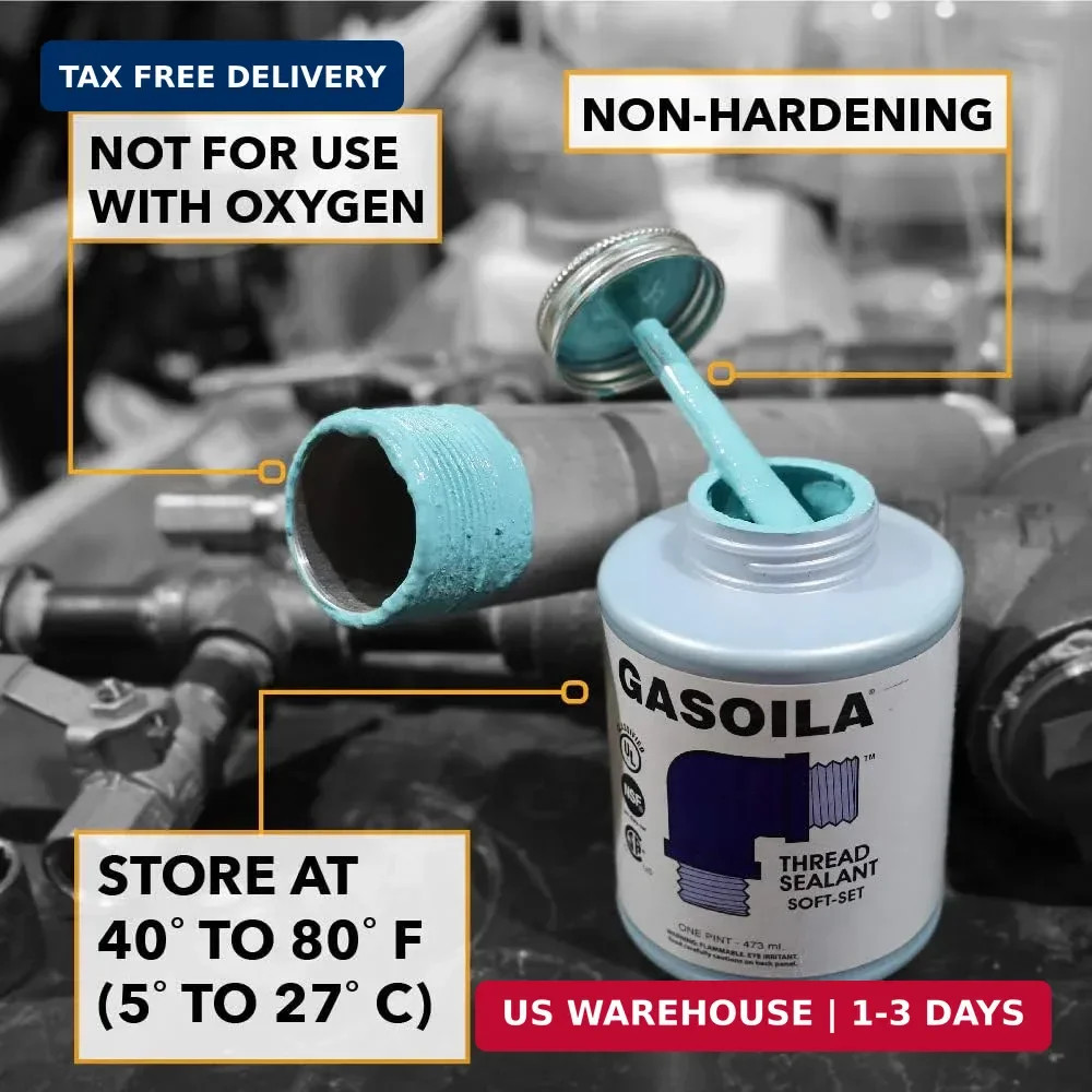 Gasoila Soft-Set Pipe Thread Sealant – Non-Hardening Paste for Metal & Plastic,