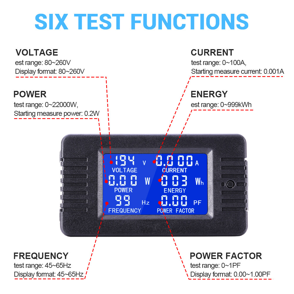 100A AC Digital Power Panel Meter Monitor Power Energy Voltmeter Ammeter 80-260V