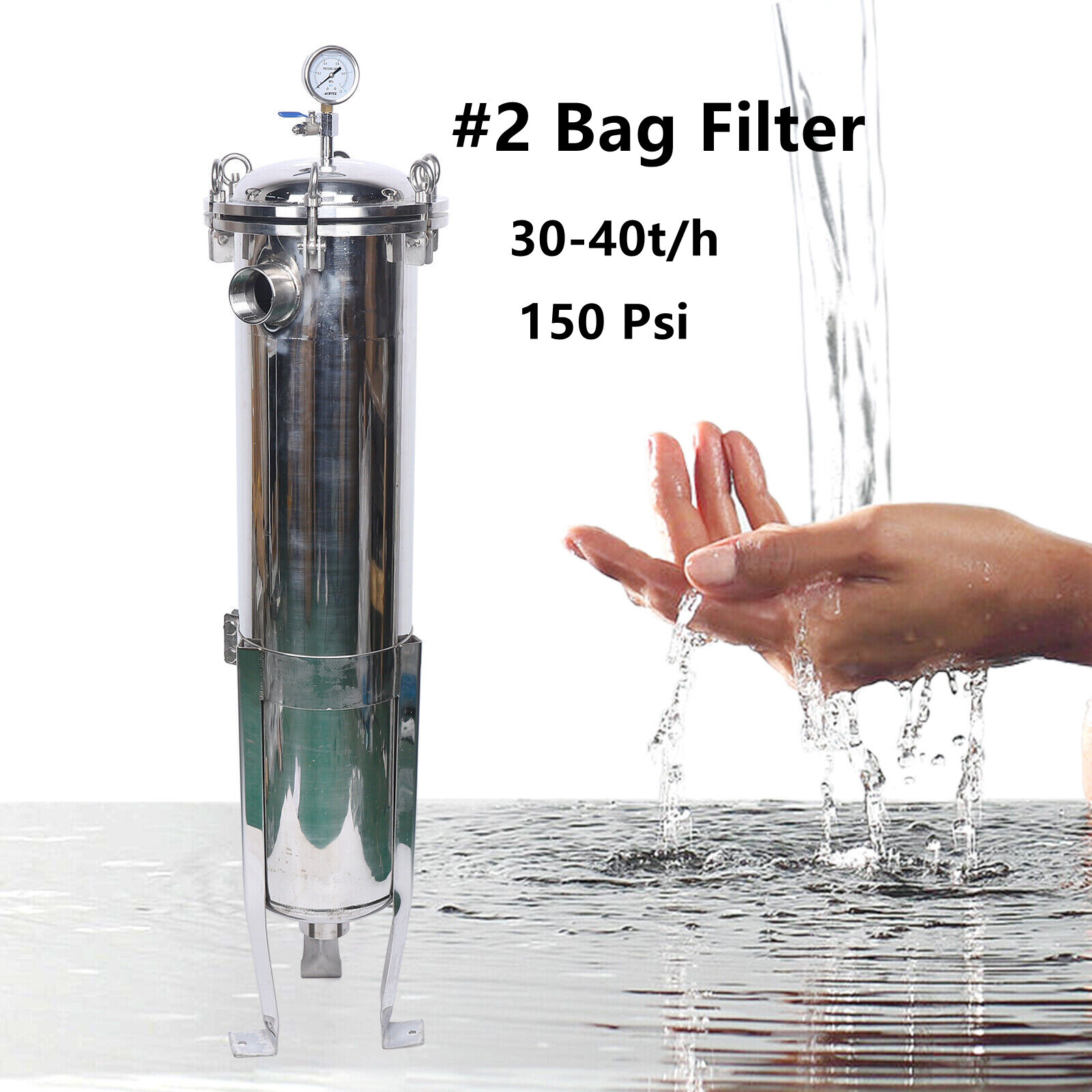 2″ NPT Bag Filter Housing 150 Psi 304 Stainless Steel In/Out #2 Bag with meshUS