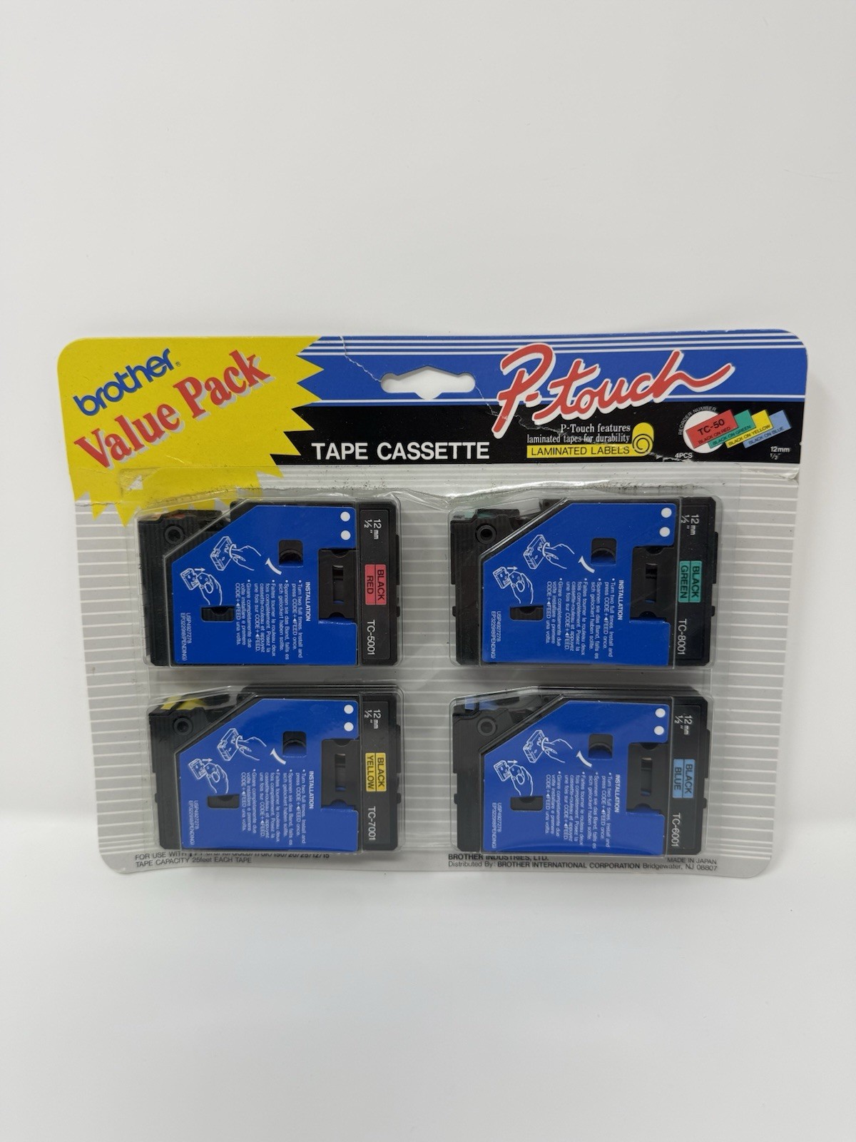 4 pack P Touch TC-50 Tape Black on Red or Yellow or Blue or Green 1/2″ x 25′ NEW
