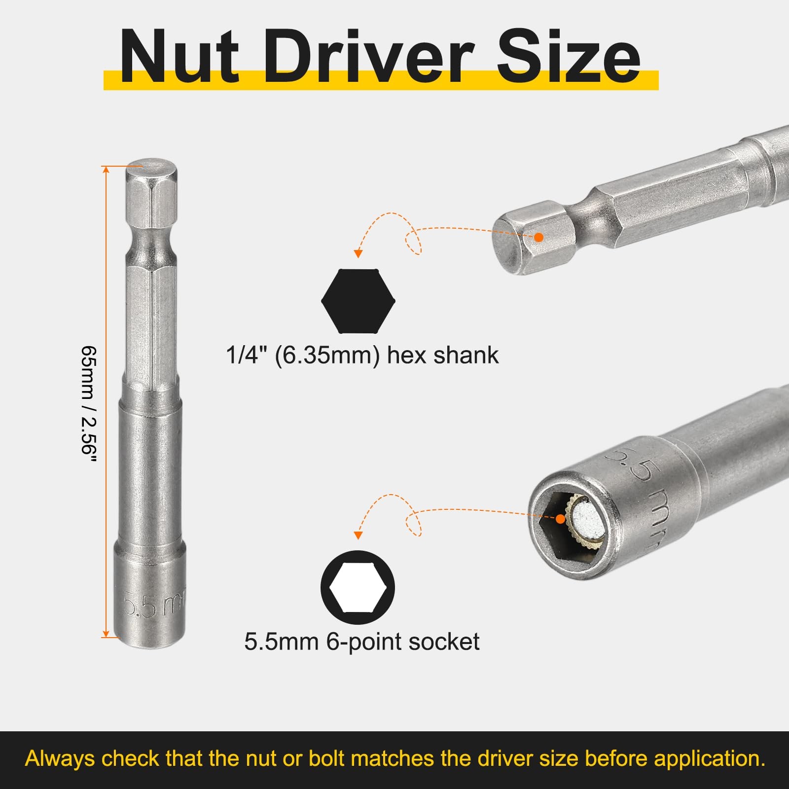 HARFINGTON 2pcs Nut Driver Drill Bit 5.5mm Metric Socket 1/4″ Hex Shank 2.56″ (6