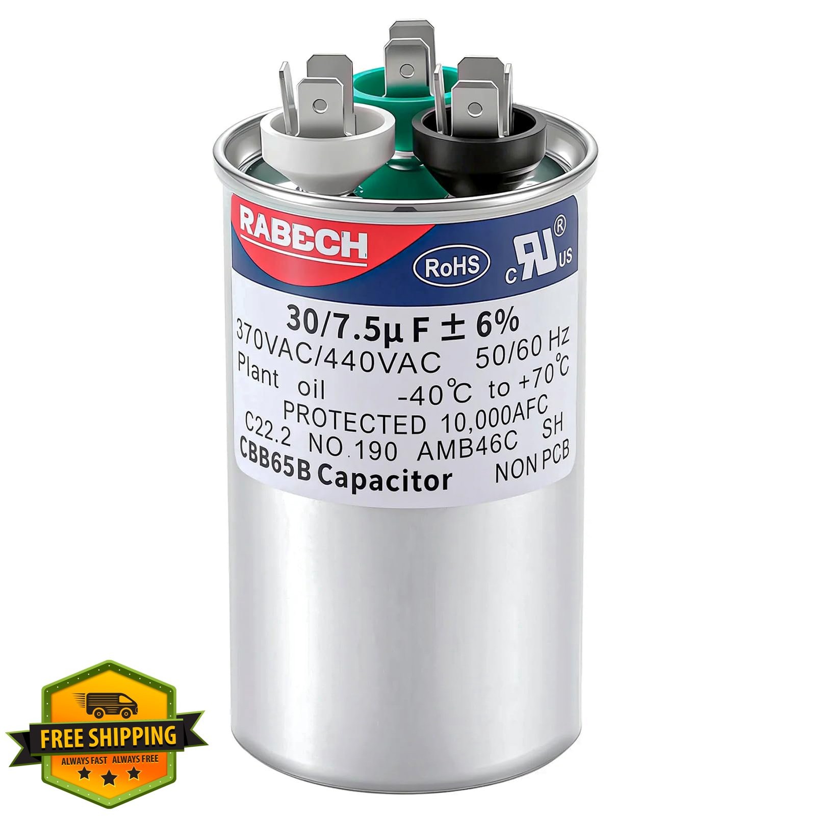 RABECH 30+7.5uF 370V/440V AC Capacitor CBB65B