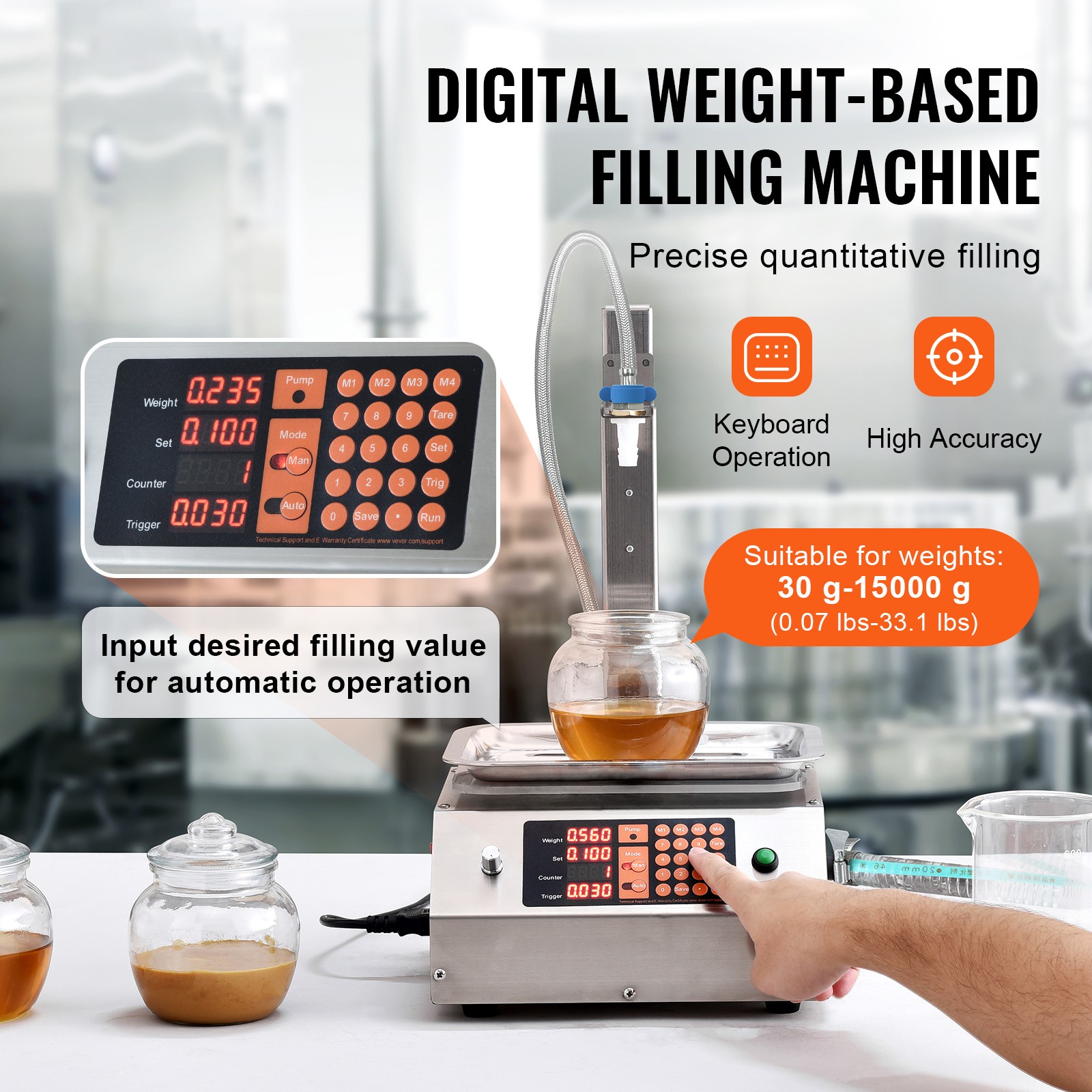 VEVOR Automatic Liquid Filling Machine Digital Control Bottle Filler 30-15000 g