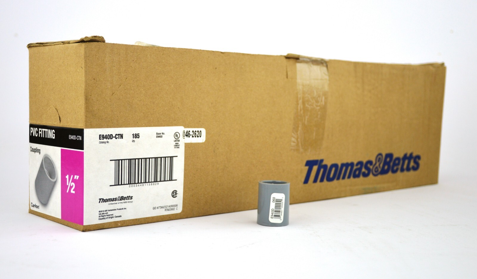 185 ea THOMAS & BETTS E940D CARLON 1/2″ PVC CONDUIT COUPLINGS, FREE SHIPPING