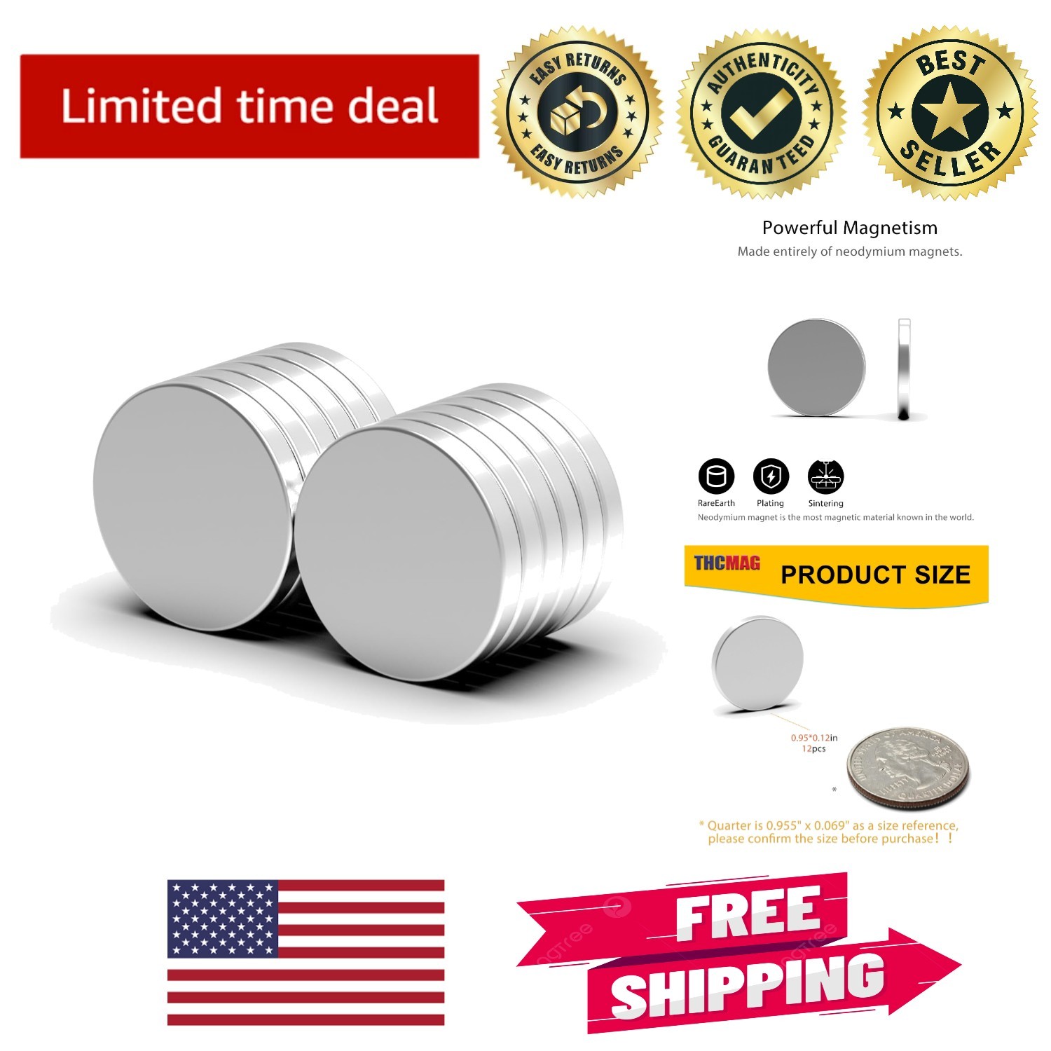 Strong 0.95 Inch Neodymium Rare Earth Magnets – 12PCS for Crafting and Projects