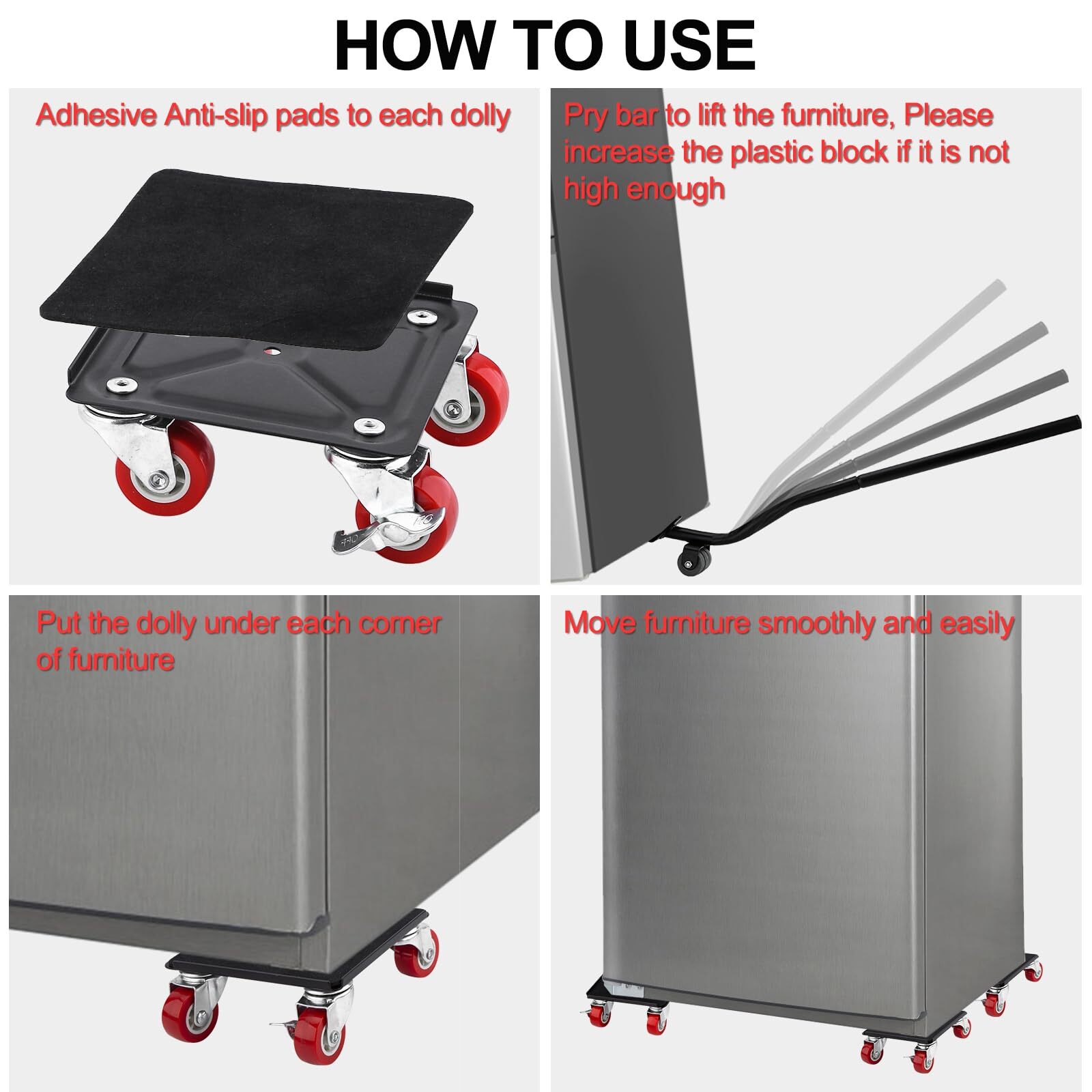4-Pack Furniture Mover Sliders Heavy Duty Moving Dolly 1600 LBS Capacity