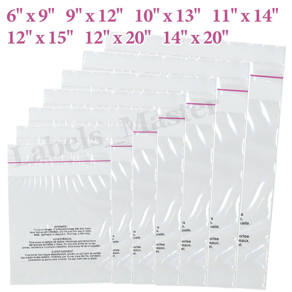 Clear Poly Bags Resealable Suffocation Warning OPP Cello Merchandise Packaging