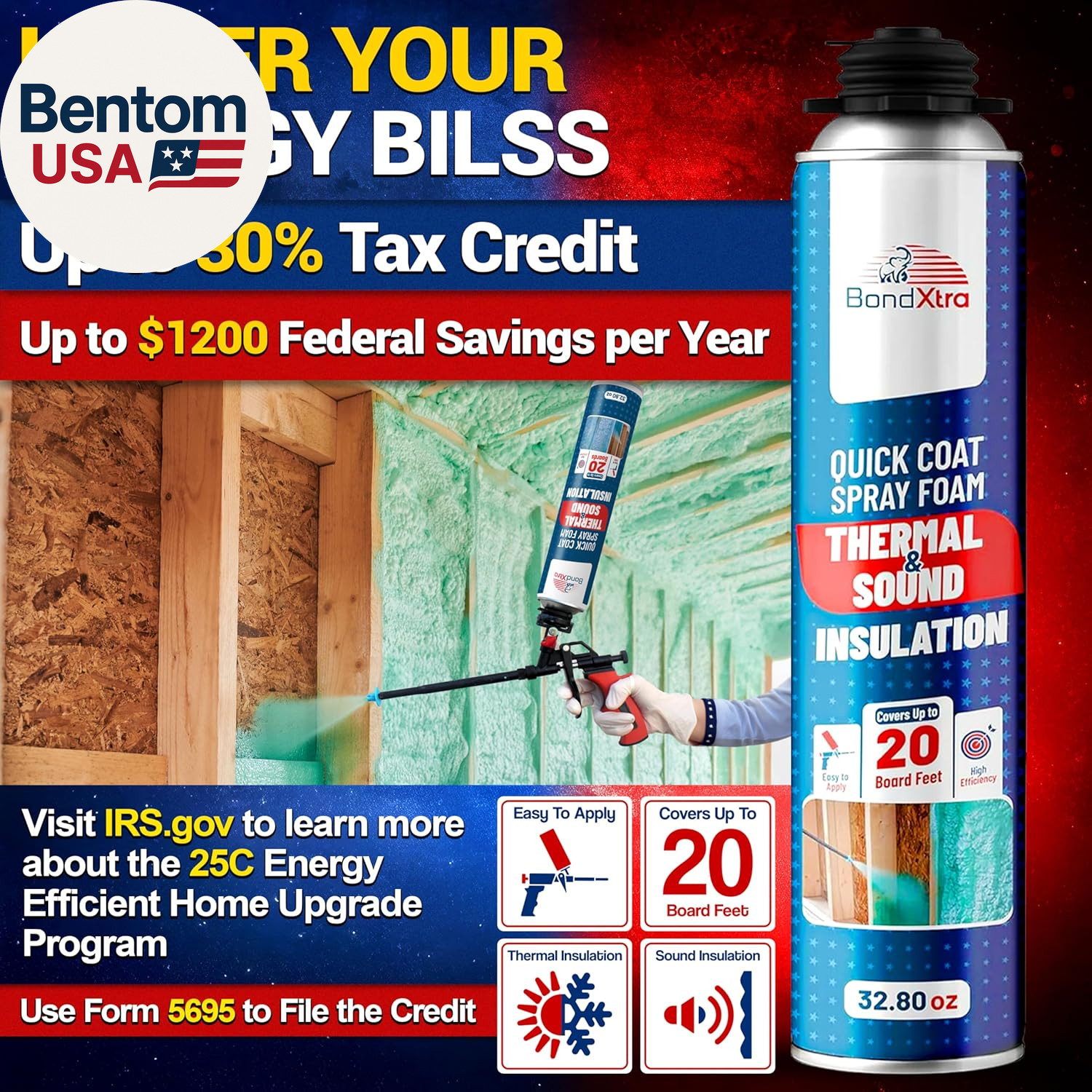 Spray Foam Insulation Kit (18 X 32.80 Oz/930 Gr – 480 Board Feet), Self-Expandin