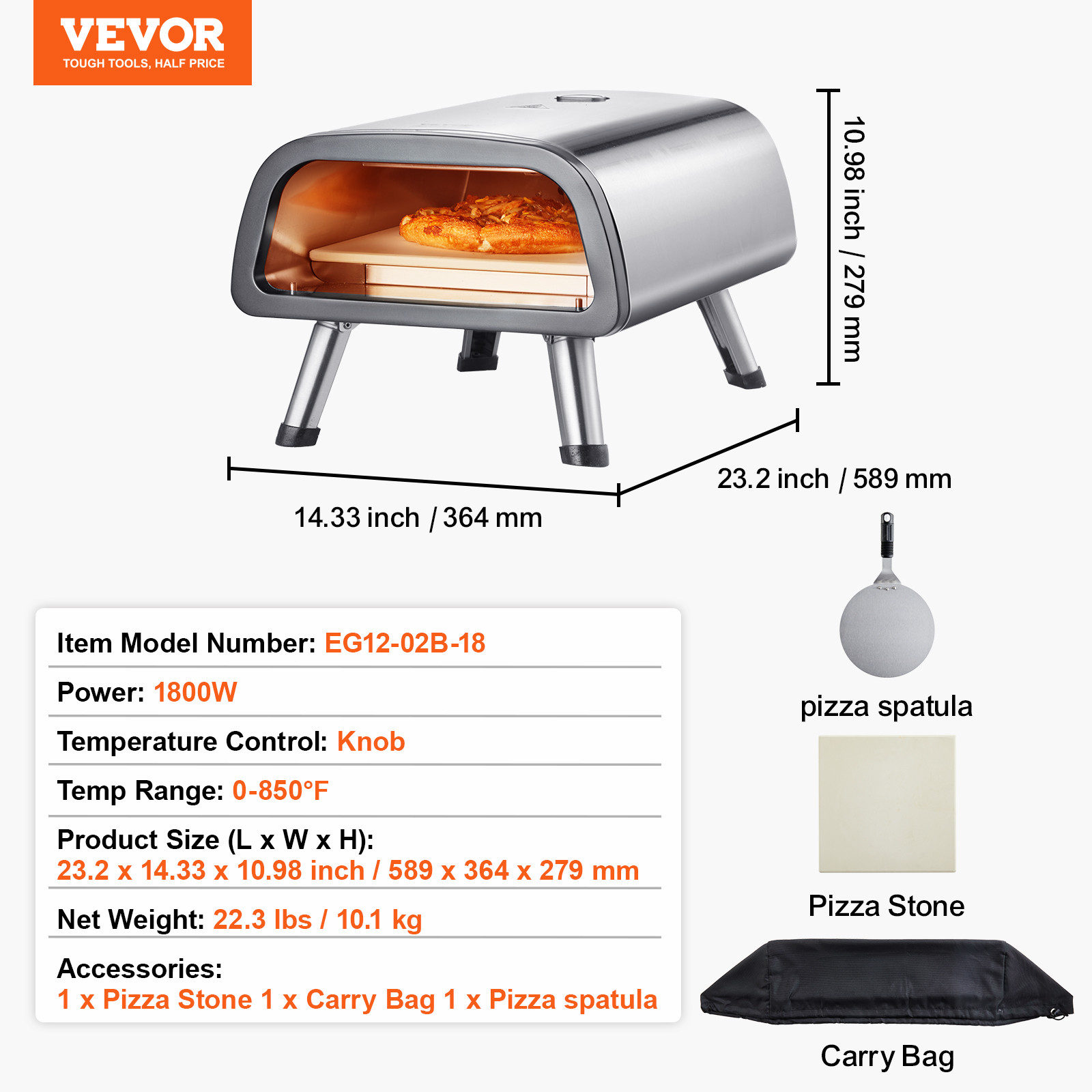 VEVOR Electric Pizza Oven Countertop Pizza Maker for 12″ Pizza Indoor & Outdoor