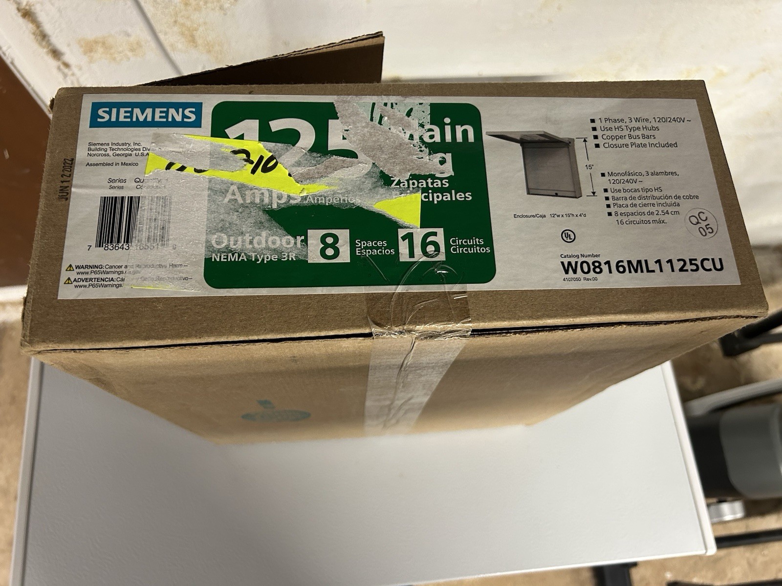 Siemens Outdoor Main Lug Panel 125A 8 Spaces 16 Circuits W0816ML1125CU