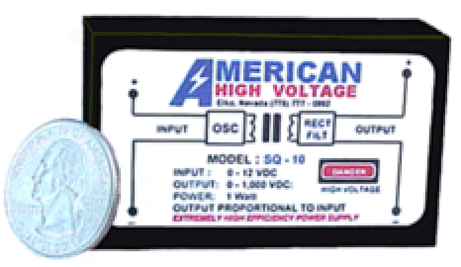 AMERICAN HIGH VOLTAGE 1,000 volt power supply 1W PCB mount high efficiency