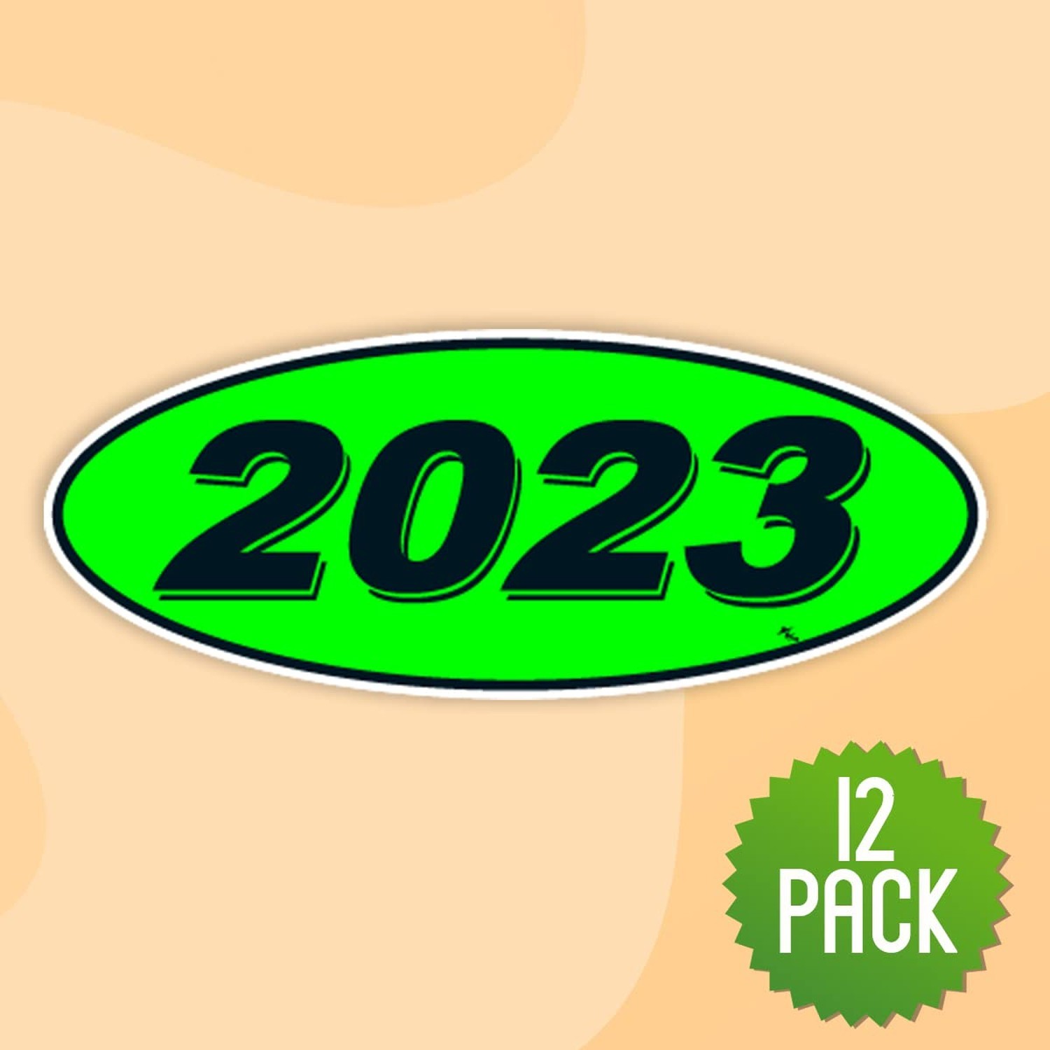 Versa-Tags 2023 Oval Model Year Stickers, Chartreuse/Black, 12-Pack Green/Black