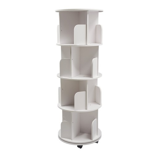 4 Tier White 360° Revolving Bookcase Round Display Book Shelf Rotating Bookshelf