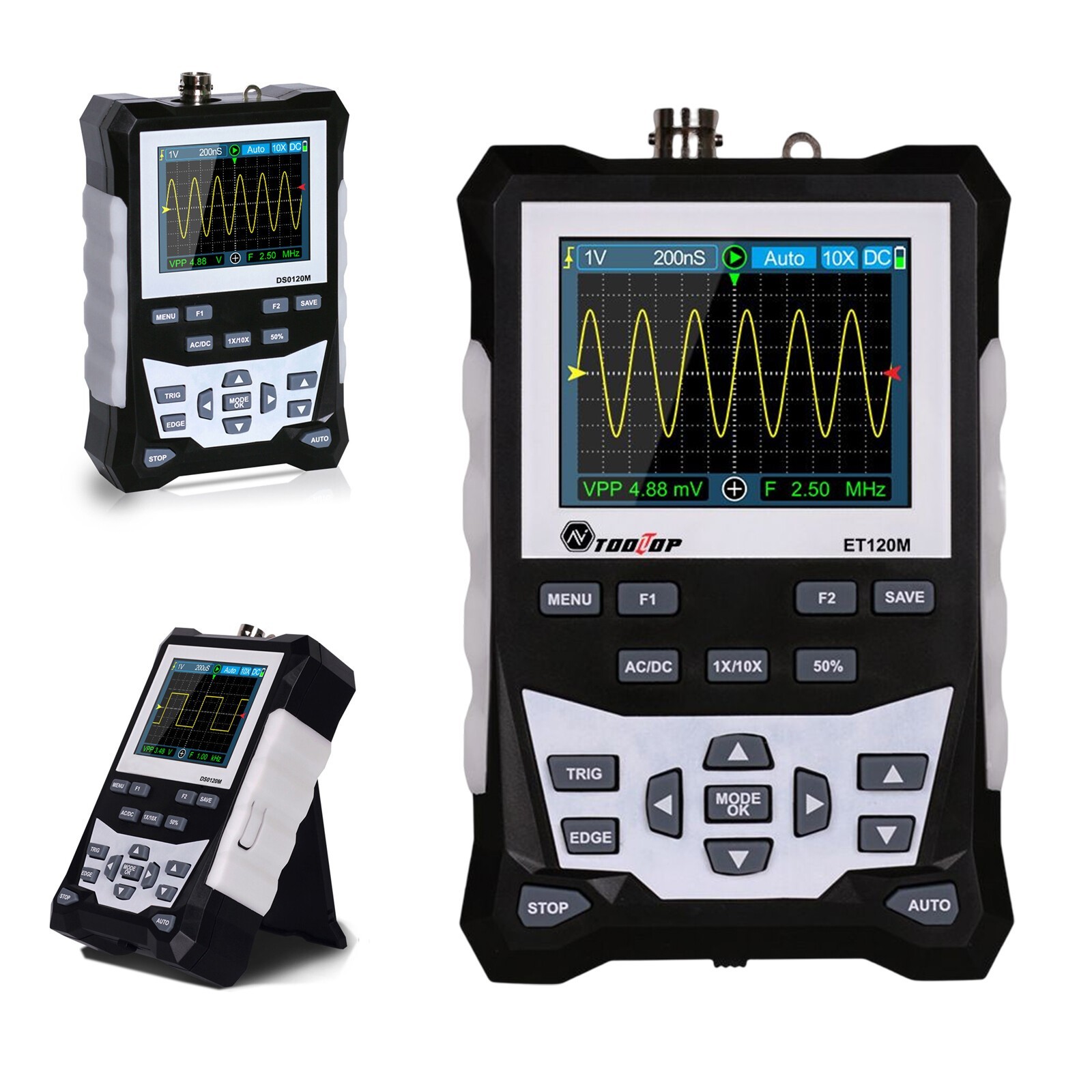 Handheld LCD Digital Oscilloscope 120MHz Bandwidth 500MSa/s Sampling Rate E6C1