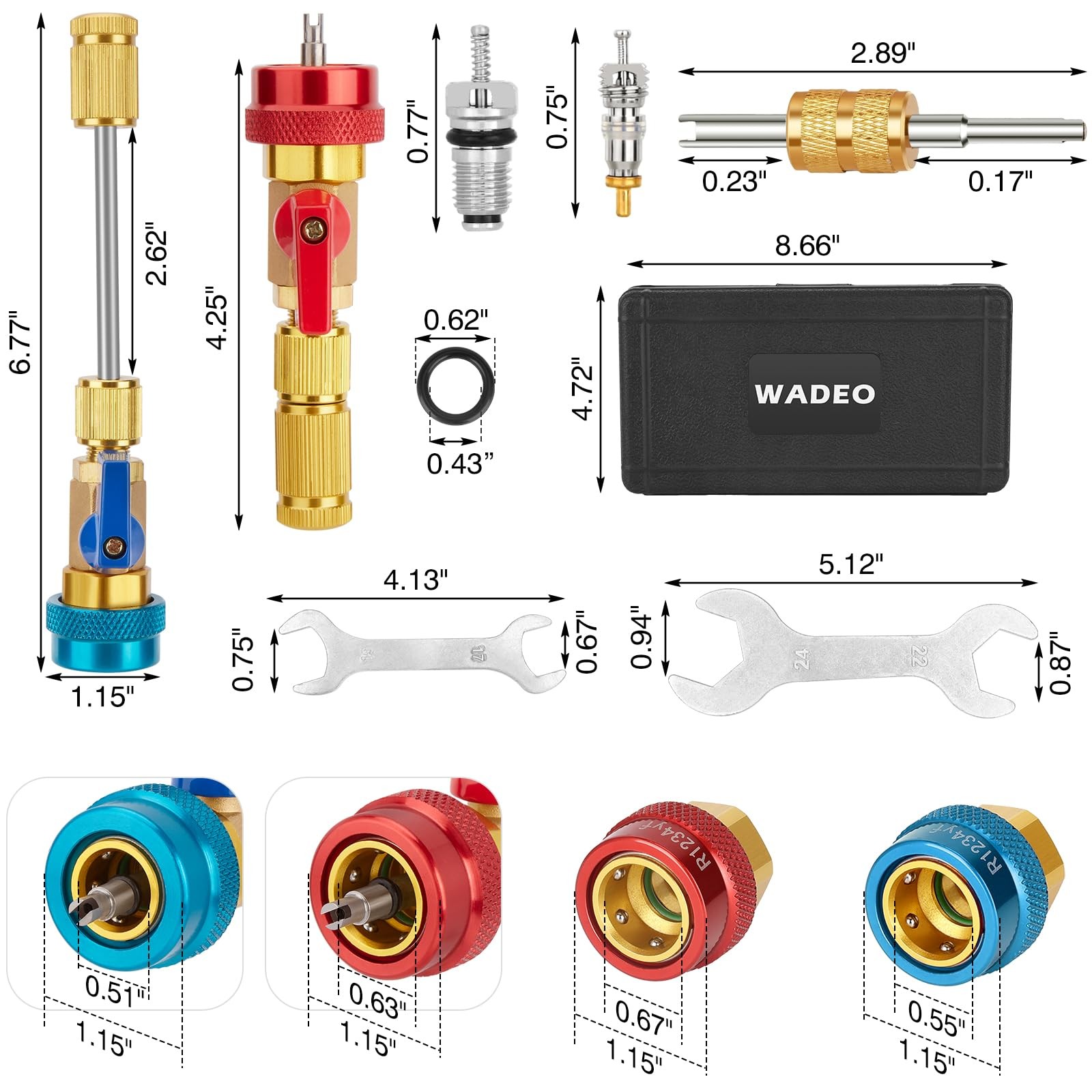 WADEO AC Valve Core Remover Tool Set – Quick Release for R134a & R1234yf, Com…