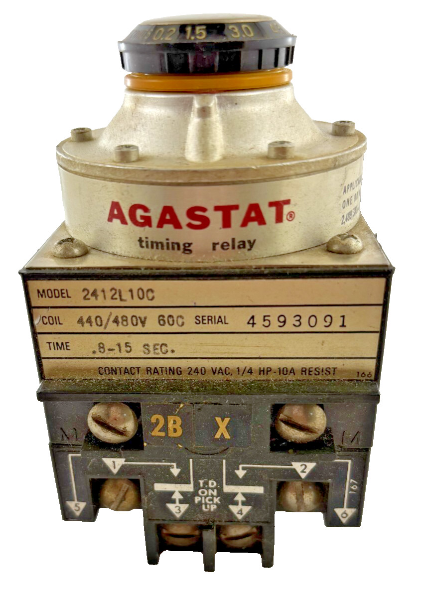 2412L10C: AGASTAT, TIMING RELAY .8 – 15 SECONDS. WITH 440/480V 60Hz COIL