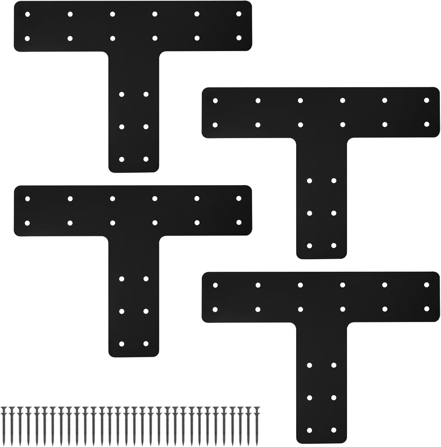T Post Bracket 4Pcs, 14×10» T Flat Mending Plate for Wood 4×4,6×6 Lumber, Black