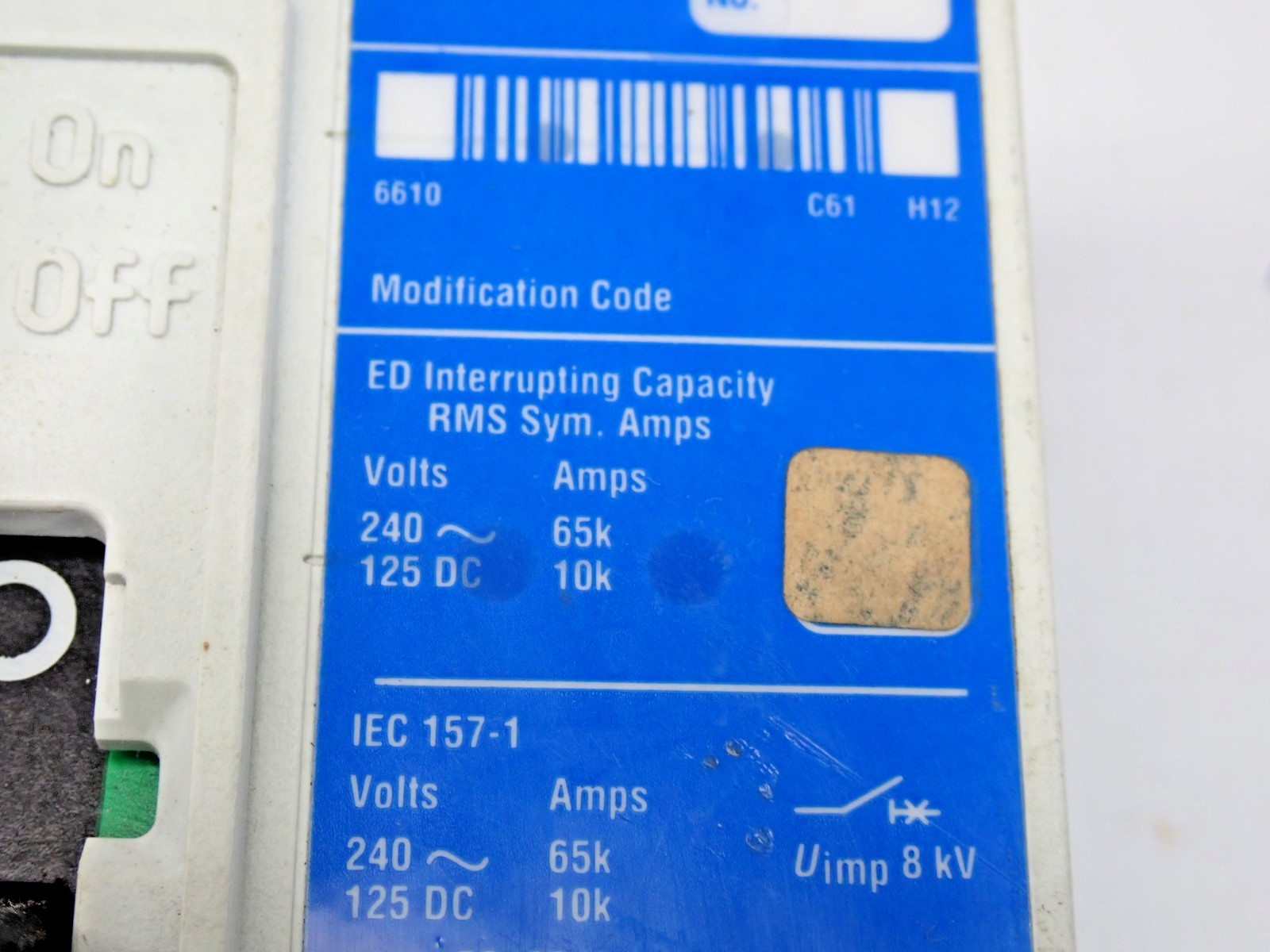 Cutler Hammer Westinghouse ED3125L 125 Amp 240V 3 Pole ED 65K Circuit Breaker