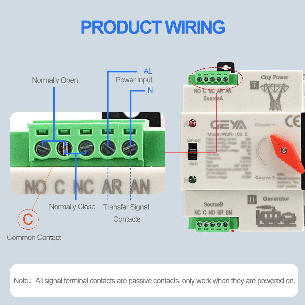 GEYA 3Pole 100A 230V Automatic Transfer Switch Dual Power Grid to Alternator60Hz