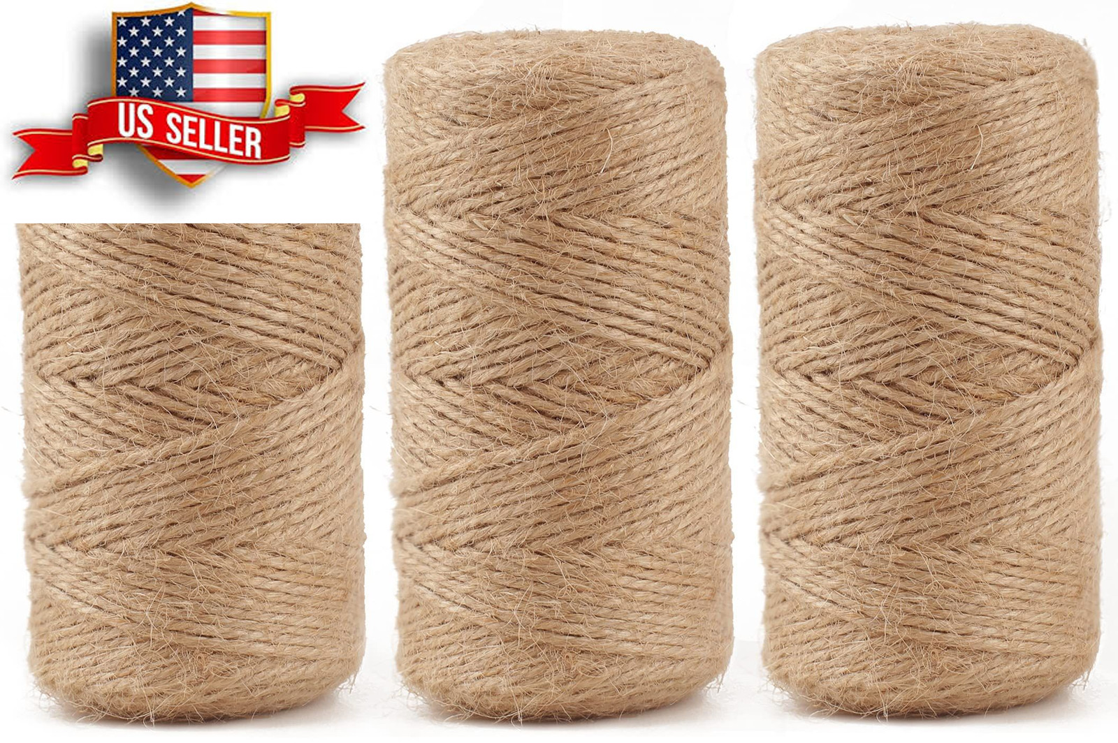 984 FT Natural Jute Twine, 3ply Thin Ribbon Hemp Twine,Yellow,From USA