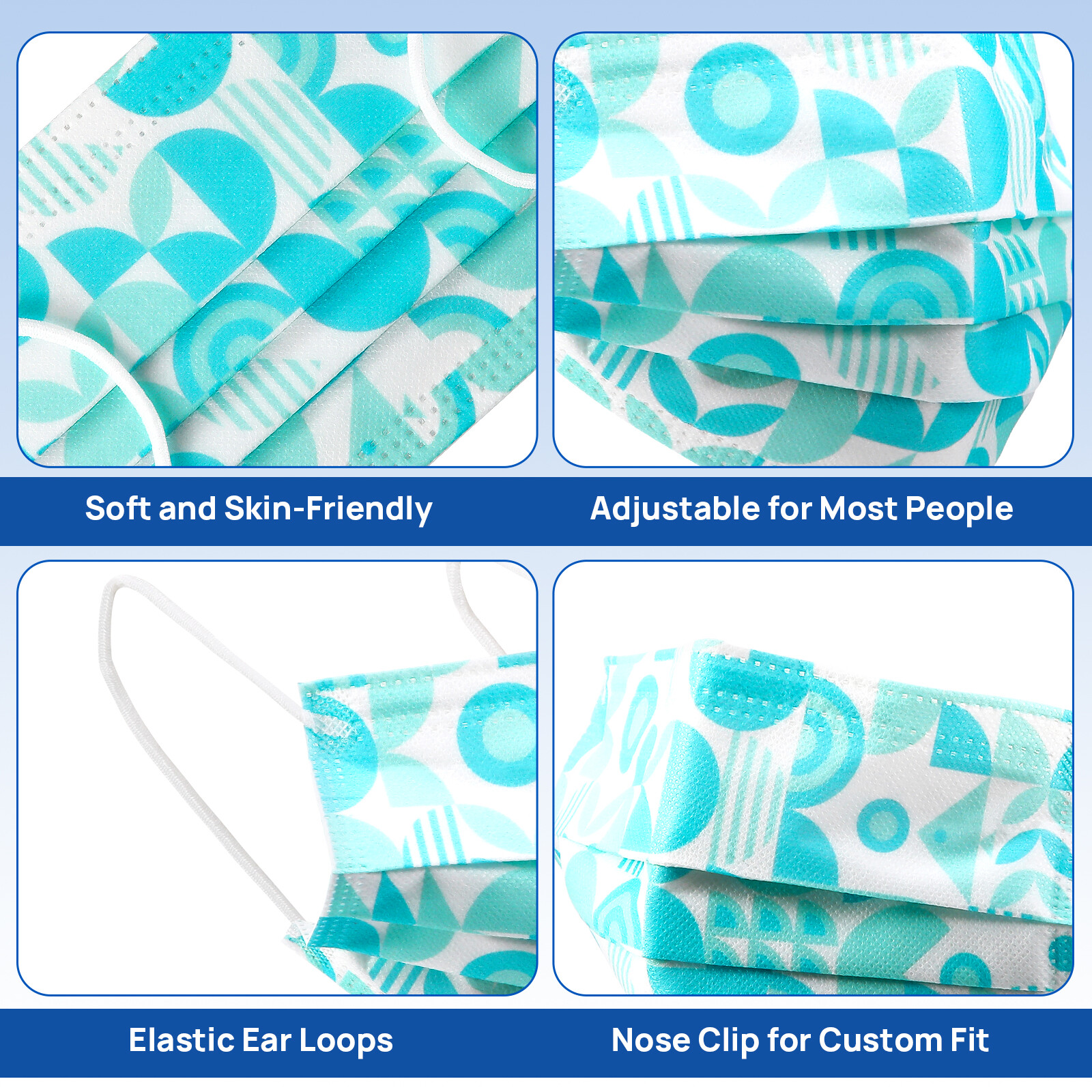 50pcs/box ASTM Medical Masks Adult Size Level 3 Four-Layer 17.5*9.5cm Assorted