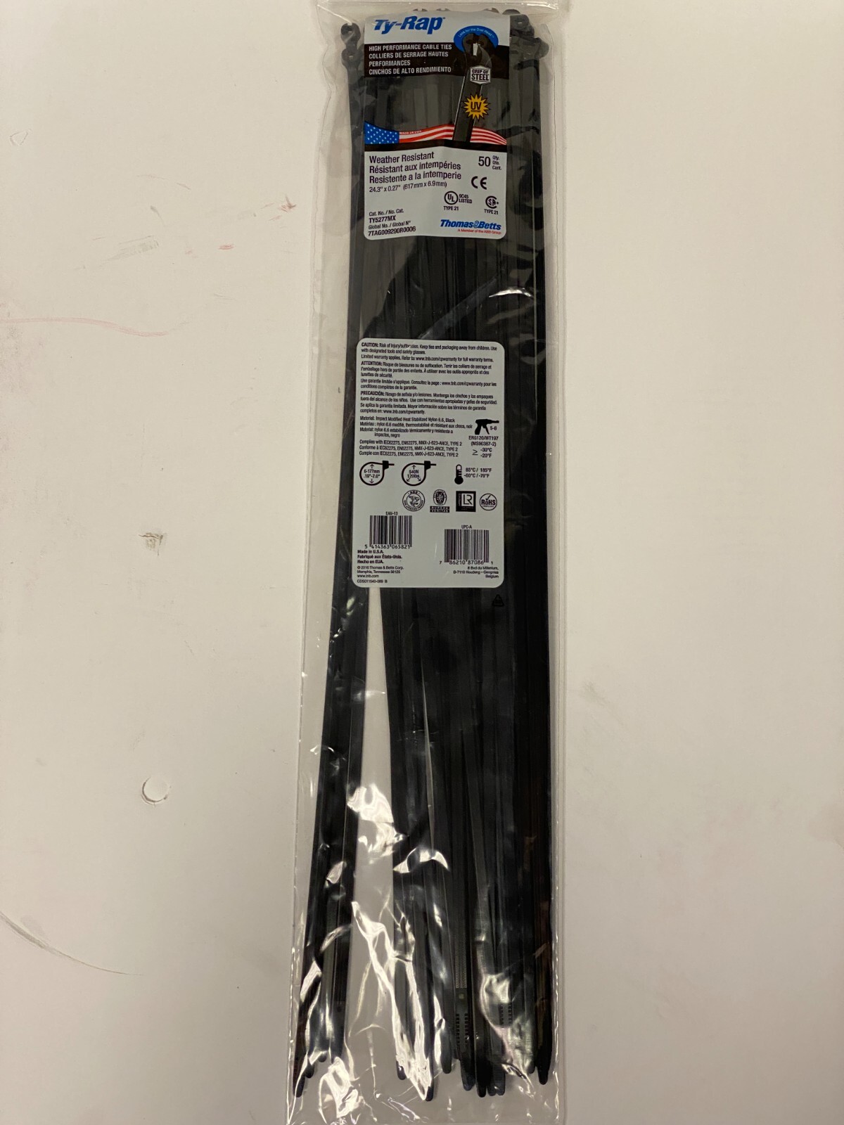 T&B TY5277MX 24.3″ OAL, 120 LB Tensile, Black Outdoor, 50/bag