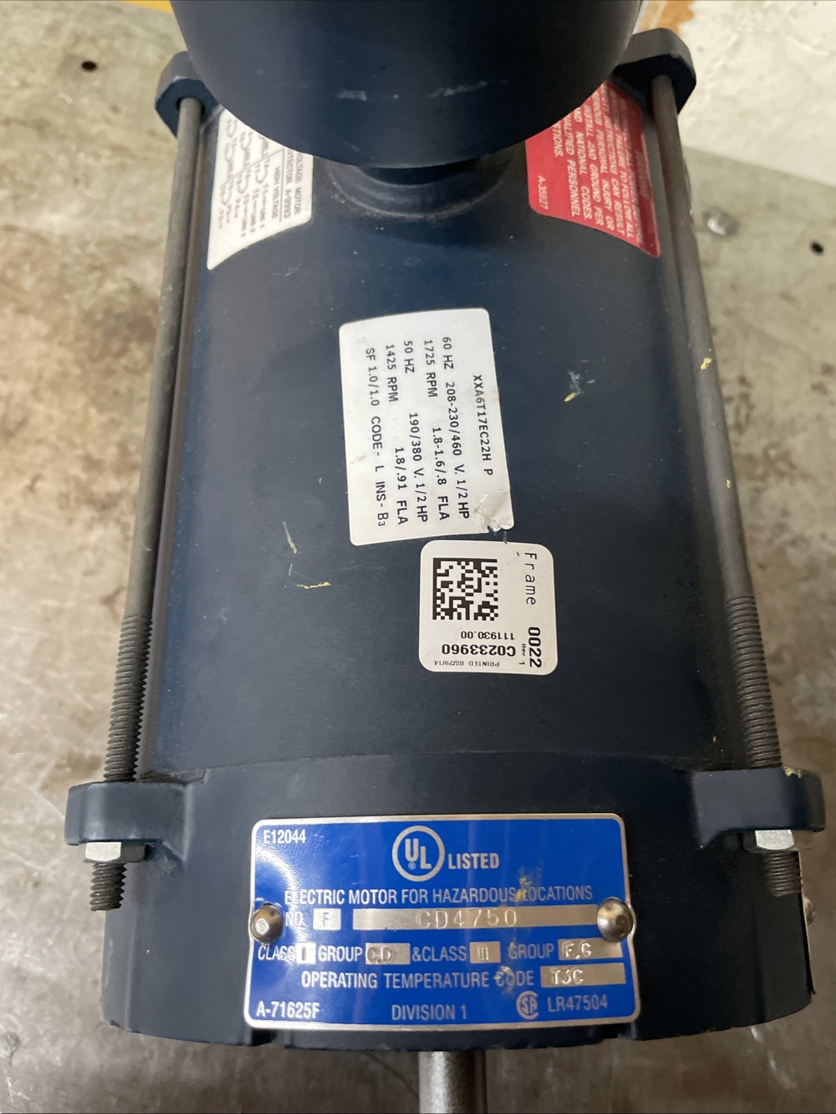 Leeson A6T17EC22H 1/2HP 3 PH Hazardous Conditions Motor Explosion Proof Motor