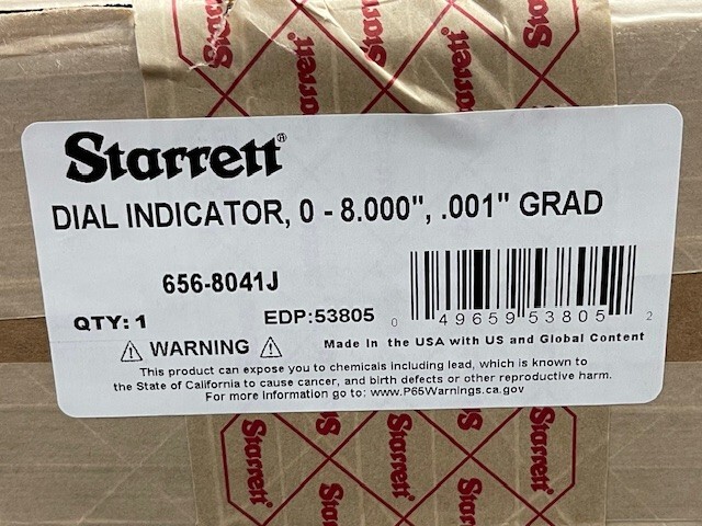 Starrett 656-8041J Dial Indicator 0-8.000″ Range, 0-100, .001″ Grads IN STOCK