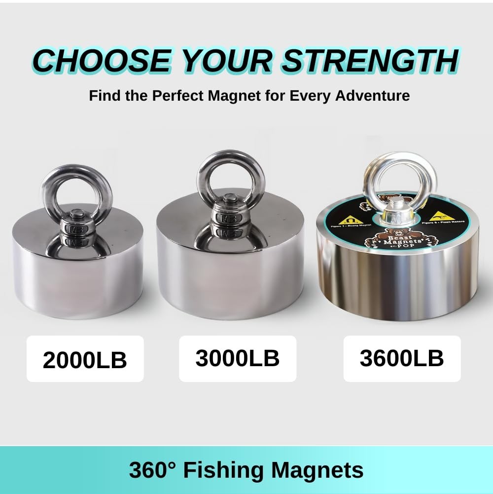 3000lb Complete 360 Degree Magnet Fishing Kit | Includes Strong 360 Neodymium…