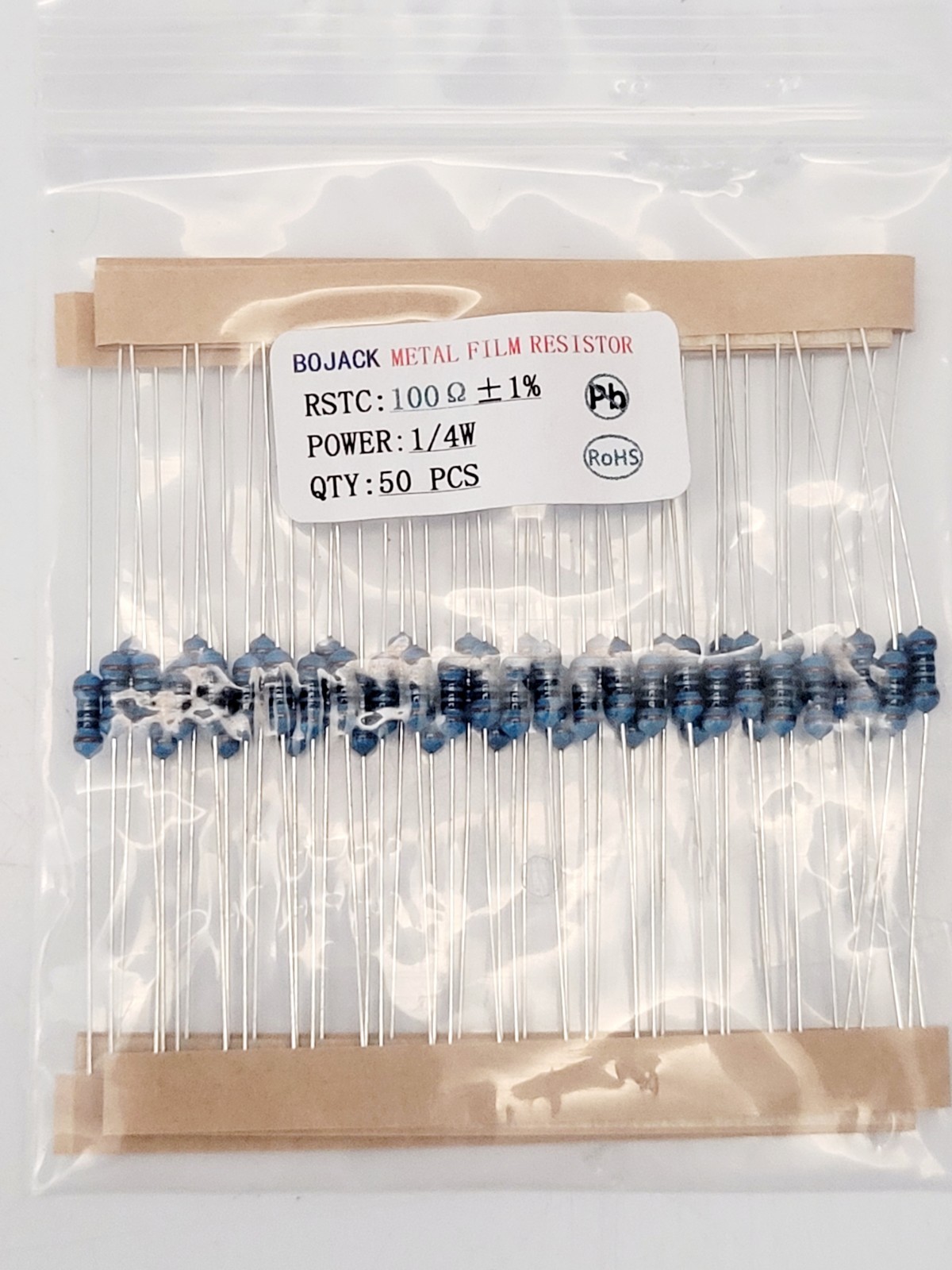 (Lot Of 4) 50 Pcs BOJACK 1/4W Metal Film Resistors/ 100 Ohm/ 50 Pieces Per Pack