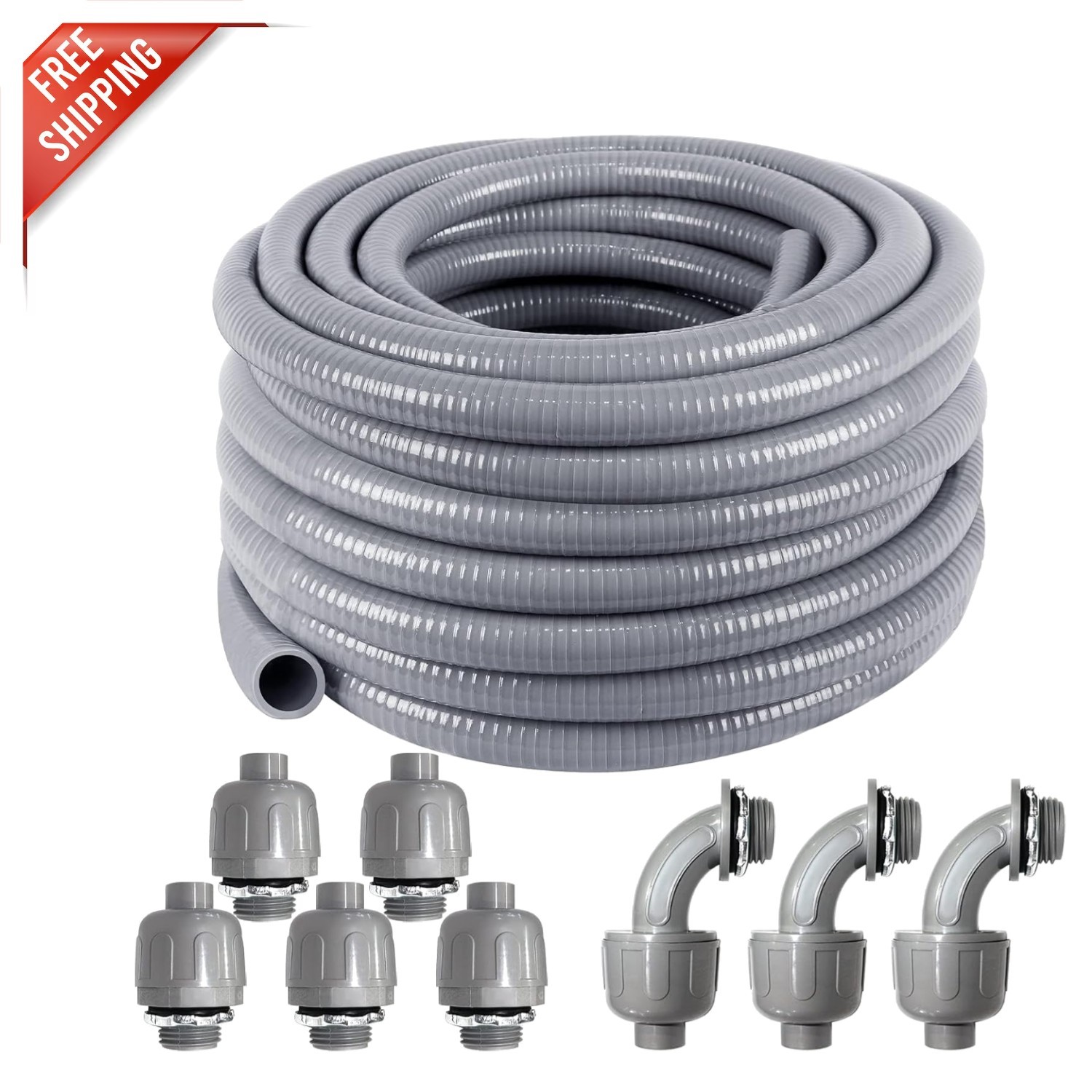 Durable 50 ft Liquid-Tight Conduit Kit with 8 Connectors – Ideal for Outdoor Use